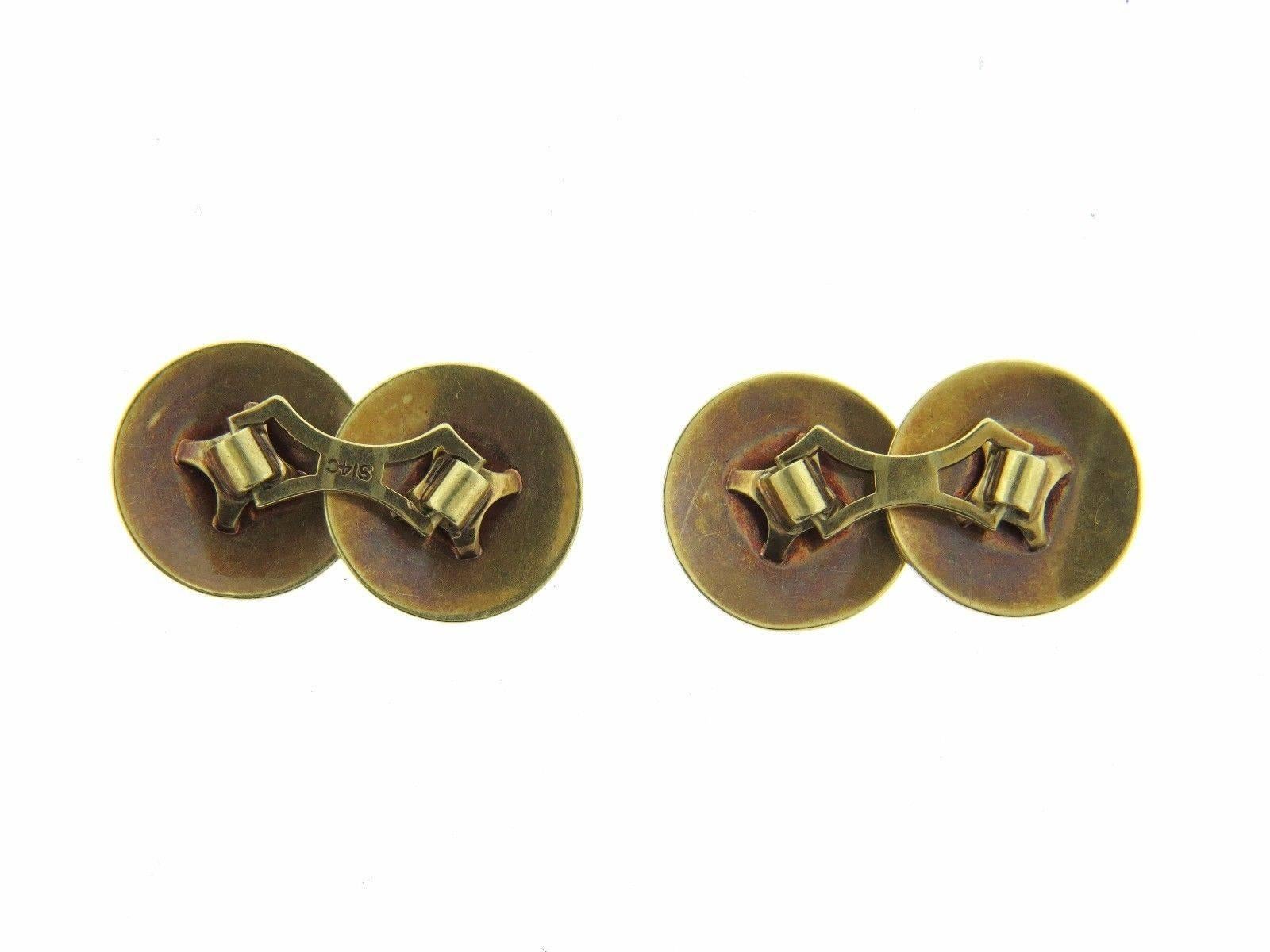 1920s Art Deco Sapphire Gold Cufflinks In Excellent Condition In Lambertville, NJ