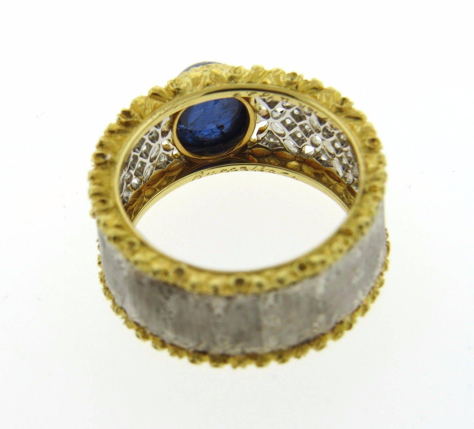 Buccellati Sapphire Diamond Gold Band Ring In Excellent Condition In Lambertville, NJ