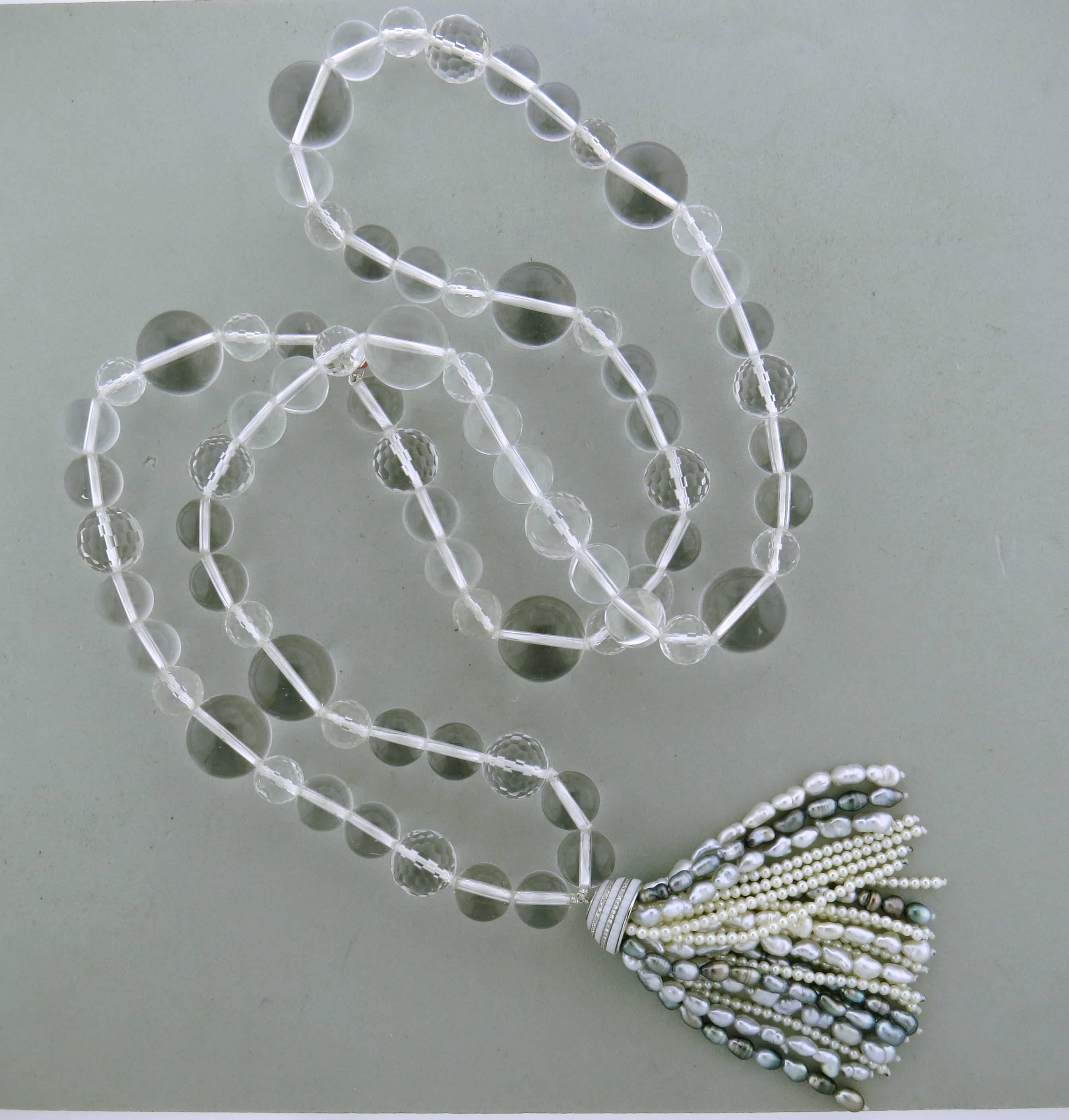 Impressive Ivanka Trump Crystal Pearl Diamond Gold Tassel Necklace  2