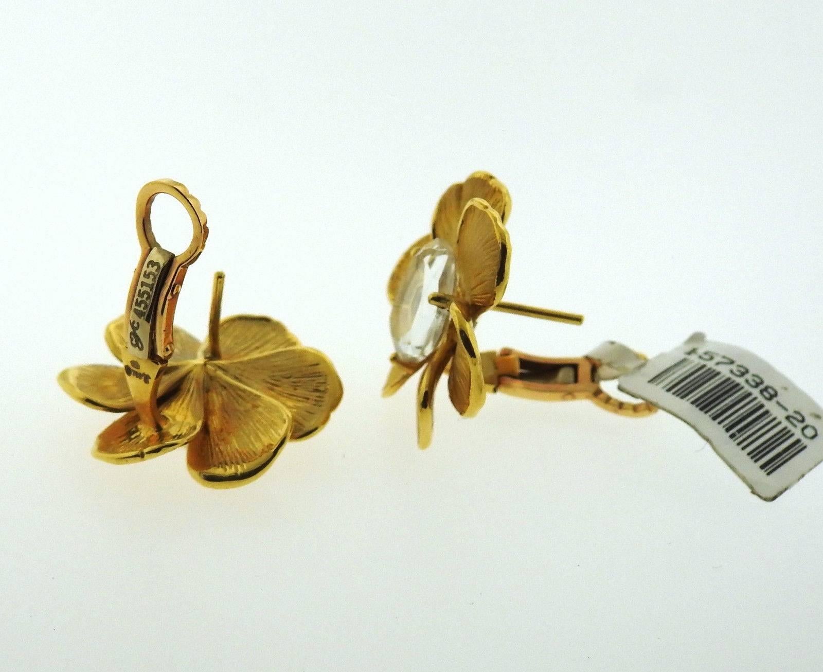 Carrera Y Carrera Diamond Gold Crystal Flower Earrings In Excellent Condition In Lambertville, NJ