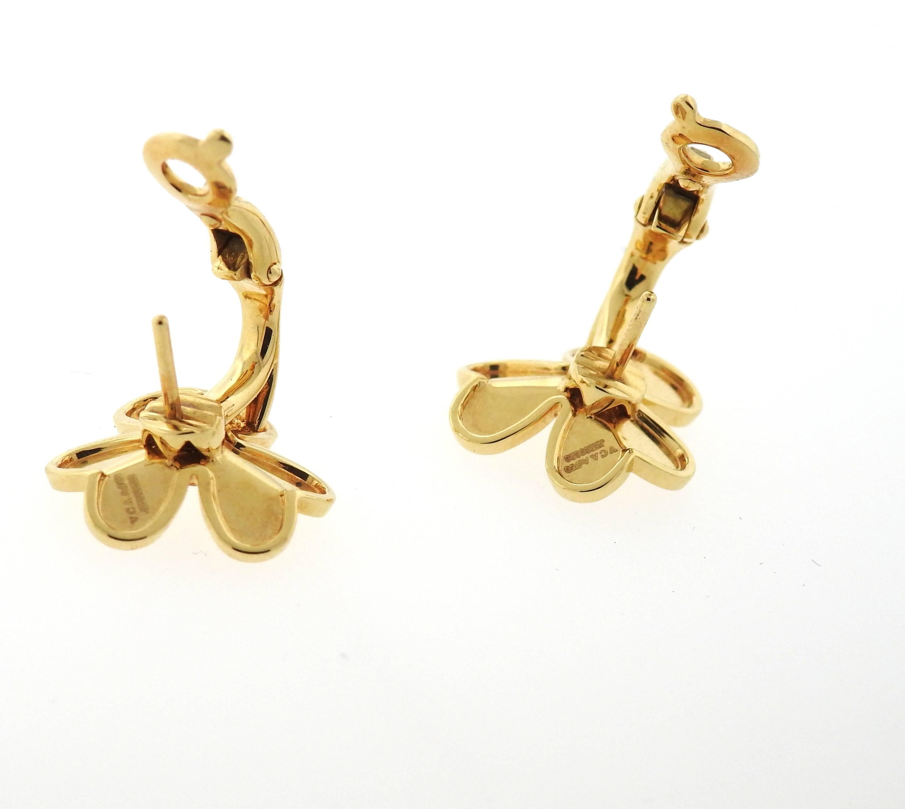 Women's Van Cleef & Arpels Frivole Diamond Gold Flower Earrings 