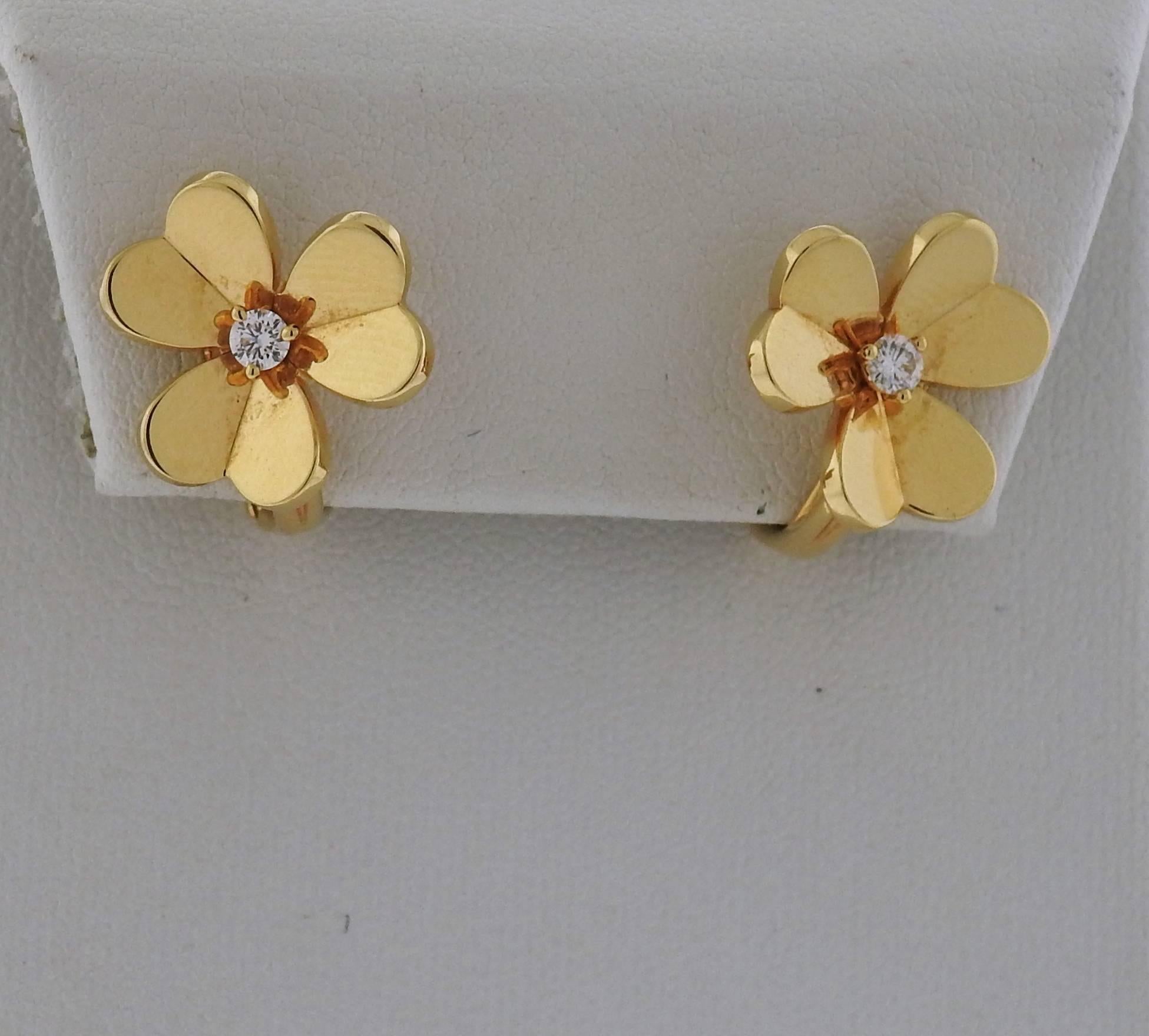 Van Cleef & Arpels Frivole Diamond Gold Flower Earrings  1
