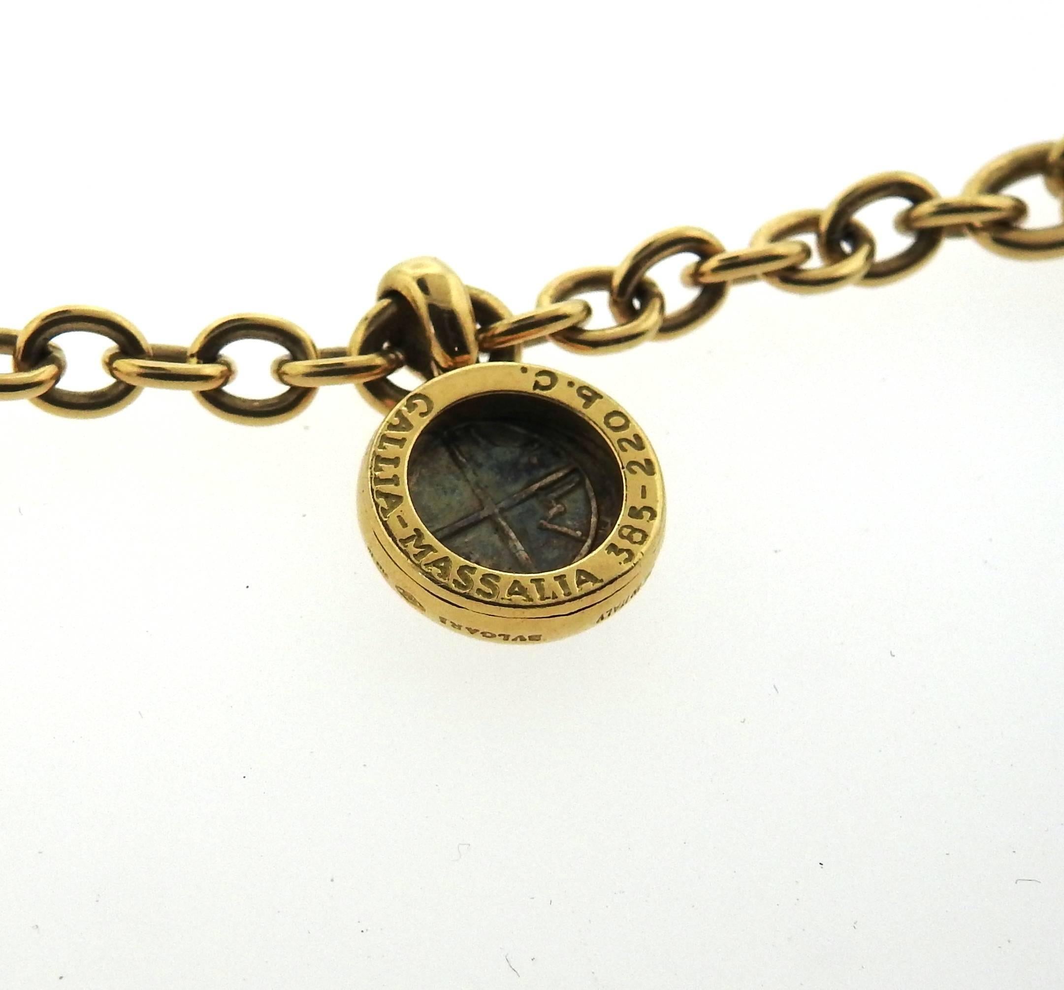 Bulgari Gold Ancient Coin Charm Bracelet  In Excellent Condition In Lambertville, NJ