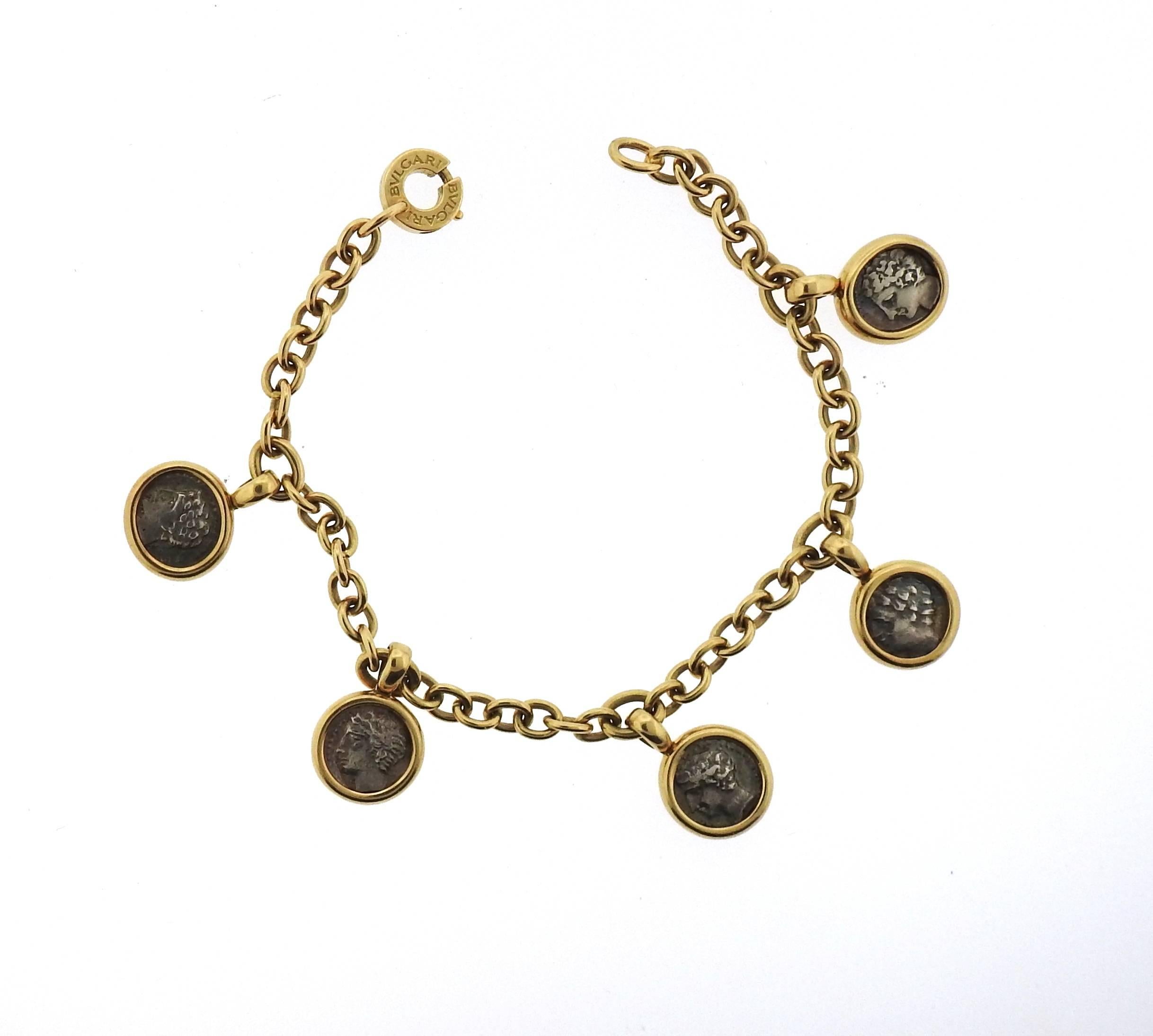 Women's Bulgari Gold Ancient Coin Charm Bracelet 