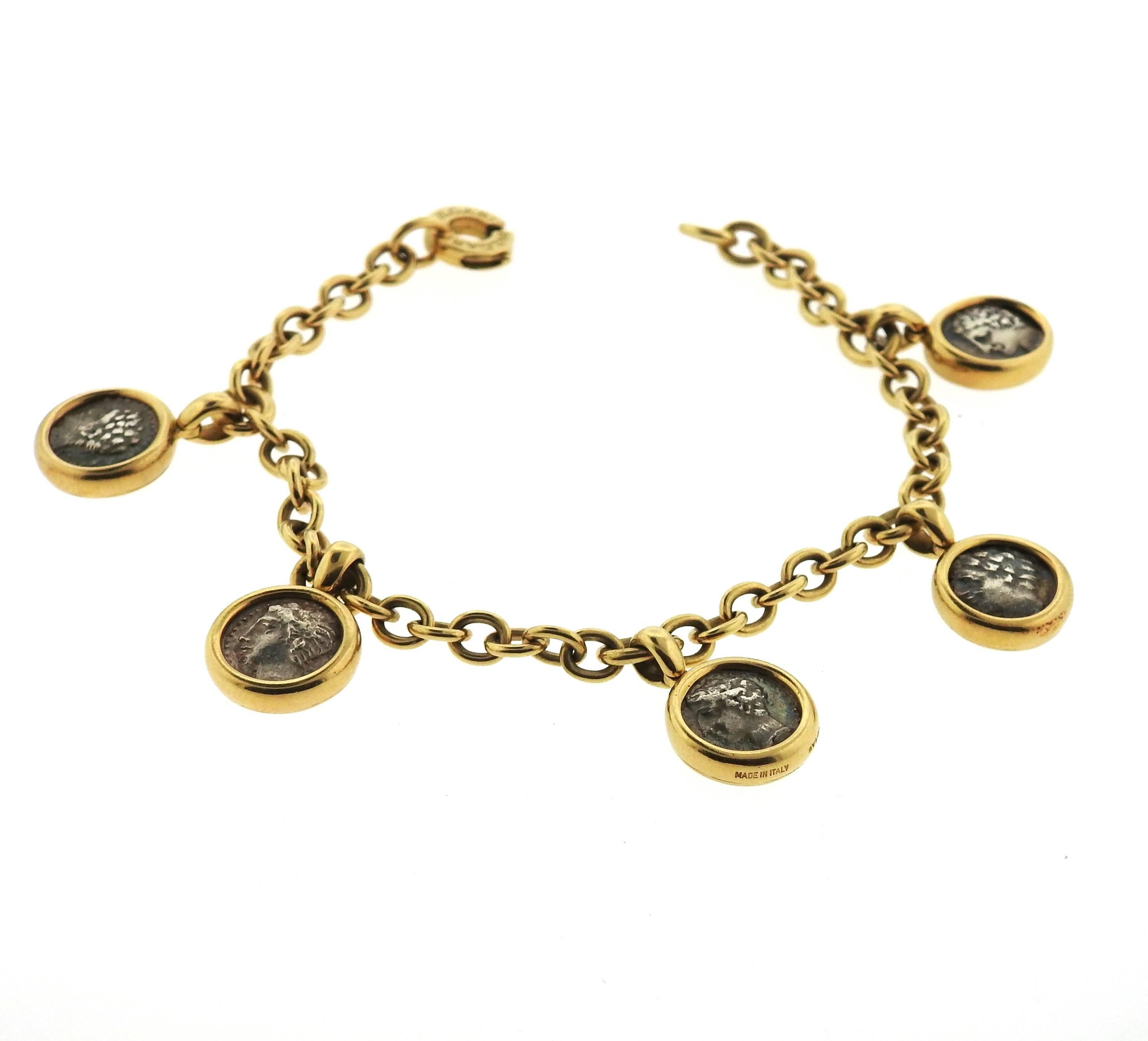 Bulgari Gold Ancient Coin Charm Bracelet  1