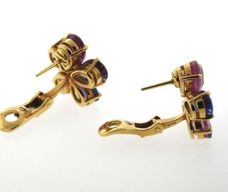 Bulgari Multi Color Sapphire Diamond Gold Flower Earrings at 1stDibs