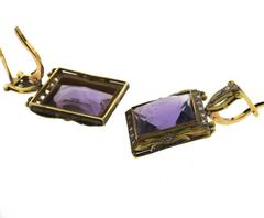 Multi Color Amethyst Diamond Gold Earrings