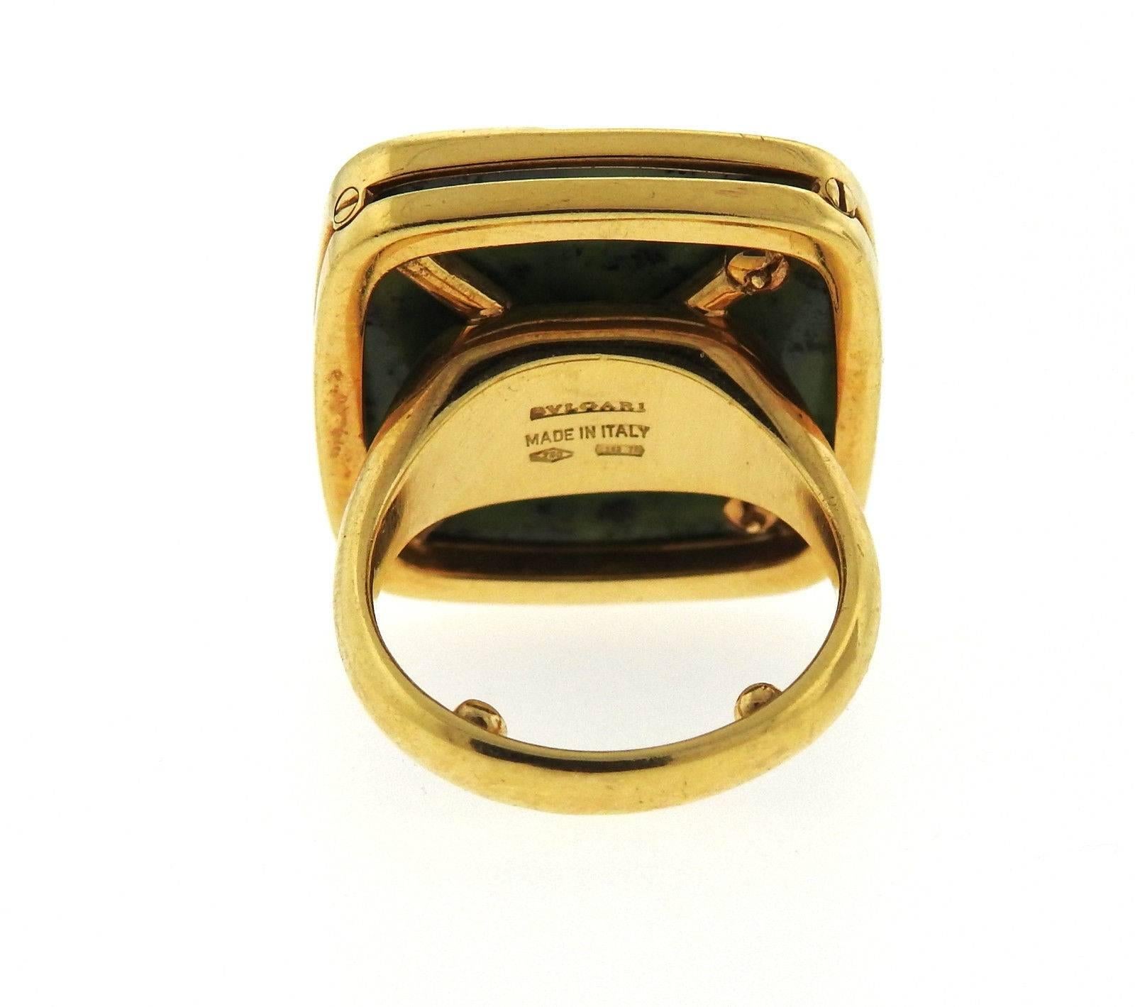 Bulgari Green Garnet Gold Ring In Excellent Condition In Lambertville, NJ