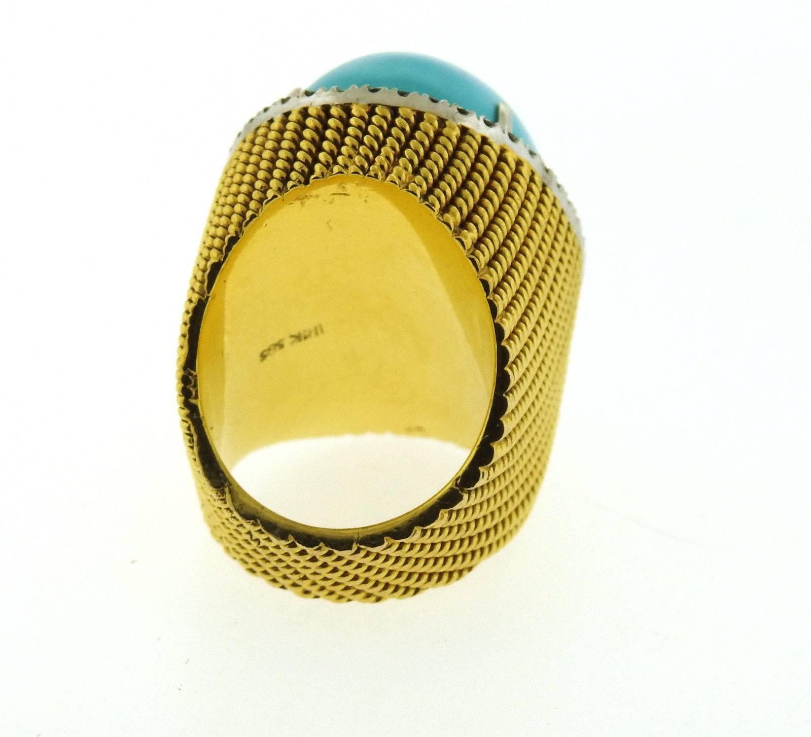 Women's 1960s Massive Turquoise Diamond Gold Ring