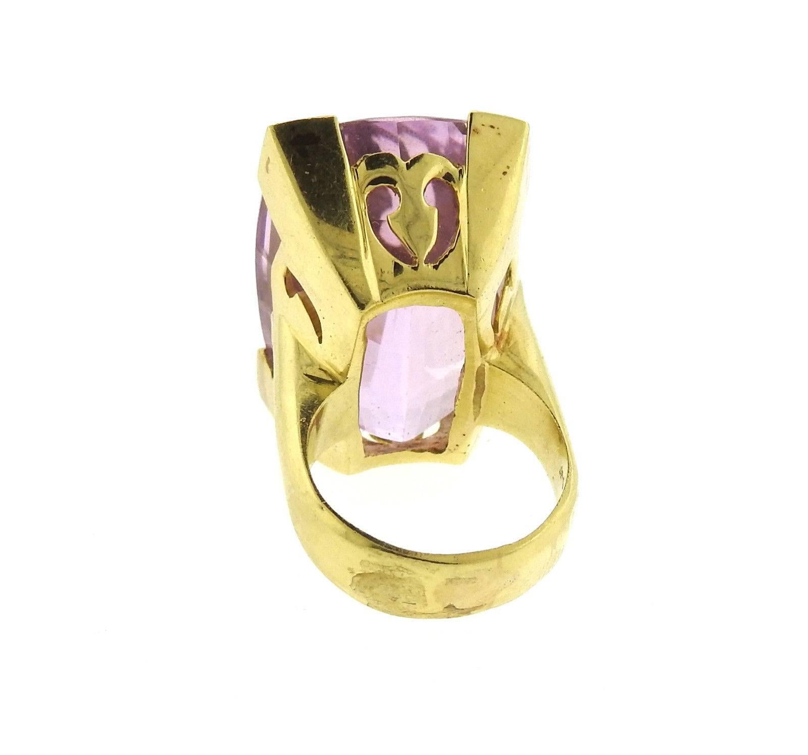 60.5 Carat GIA Cert Large Kunzite Gold Ring In Excellent Condition In Lambertville, NJ