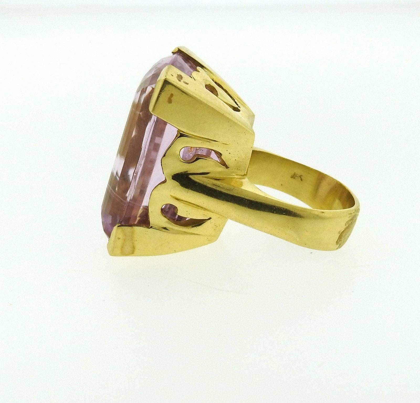 60.5 Carat GIA Cert Large Kunzite Gold Ring 2