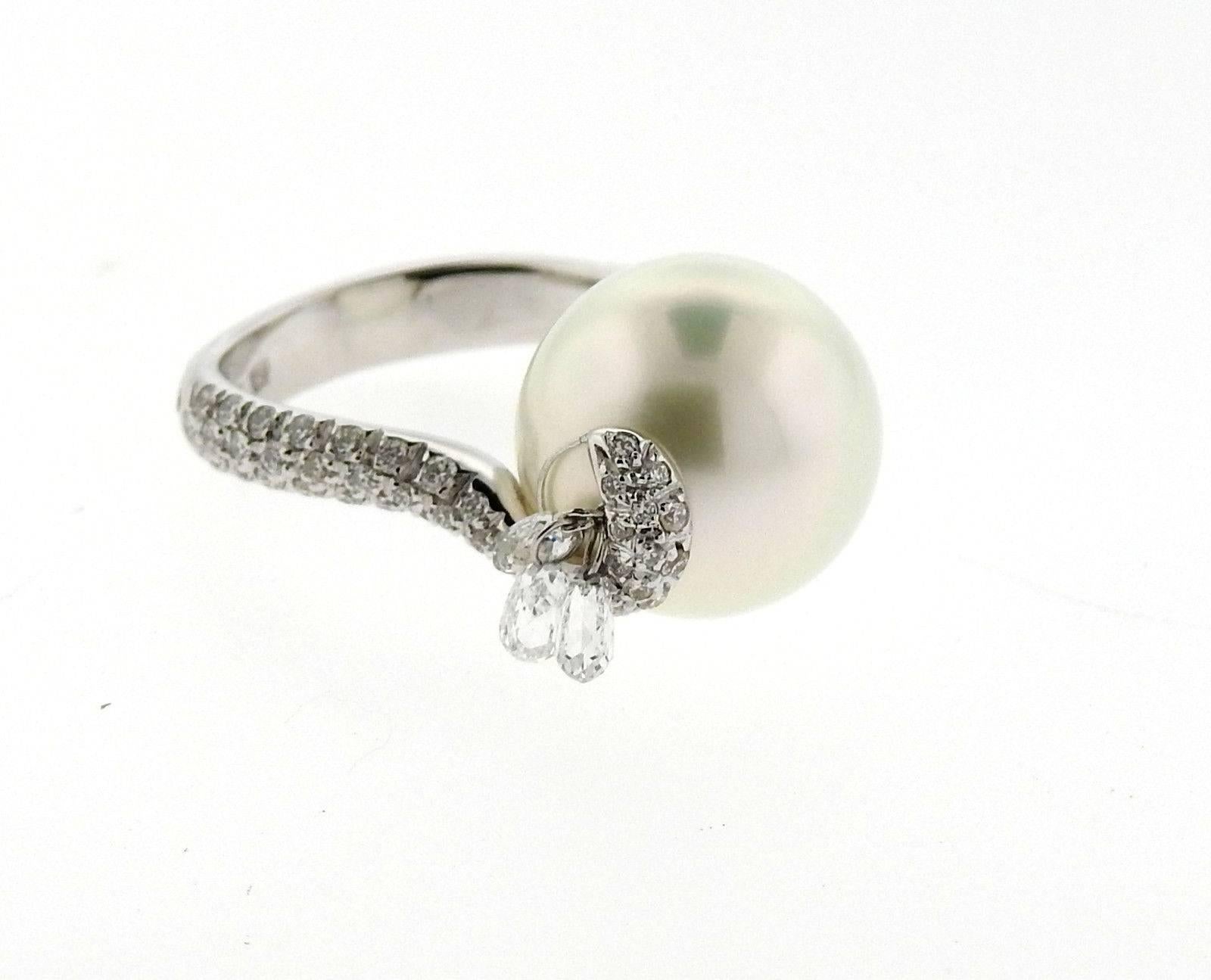 Mikimoto South Sea Pearl Diamond Gold Ring In Excellent Condition In Lambertville, NJ