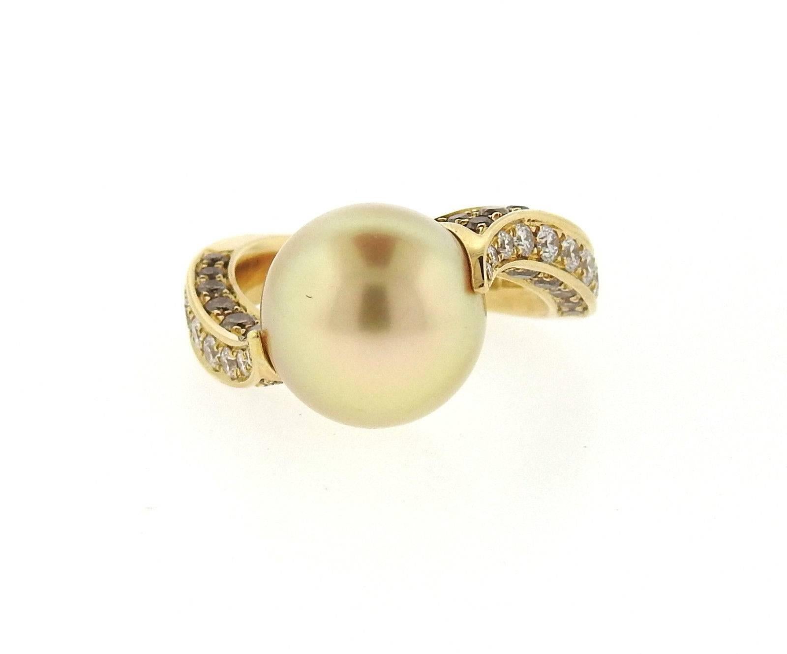 Women's Mikimoto Golden South Sea Pearl Diamond Gold Ring