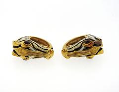 Impressive David Webb Enamel Ruby Gold Zebra Cufflinks