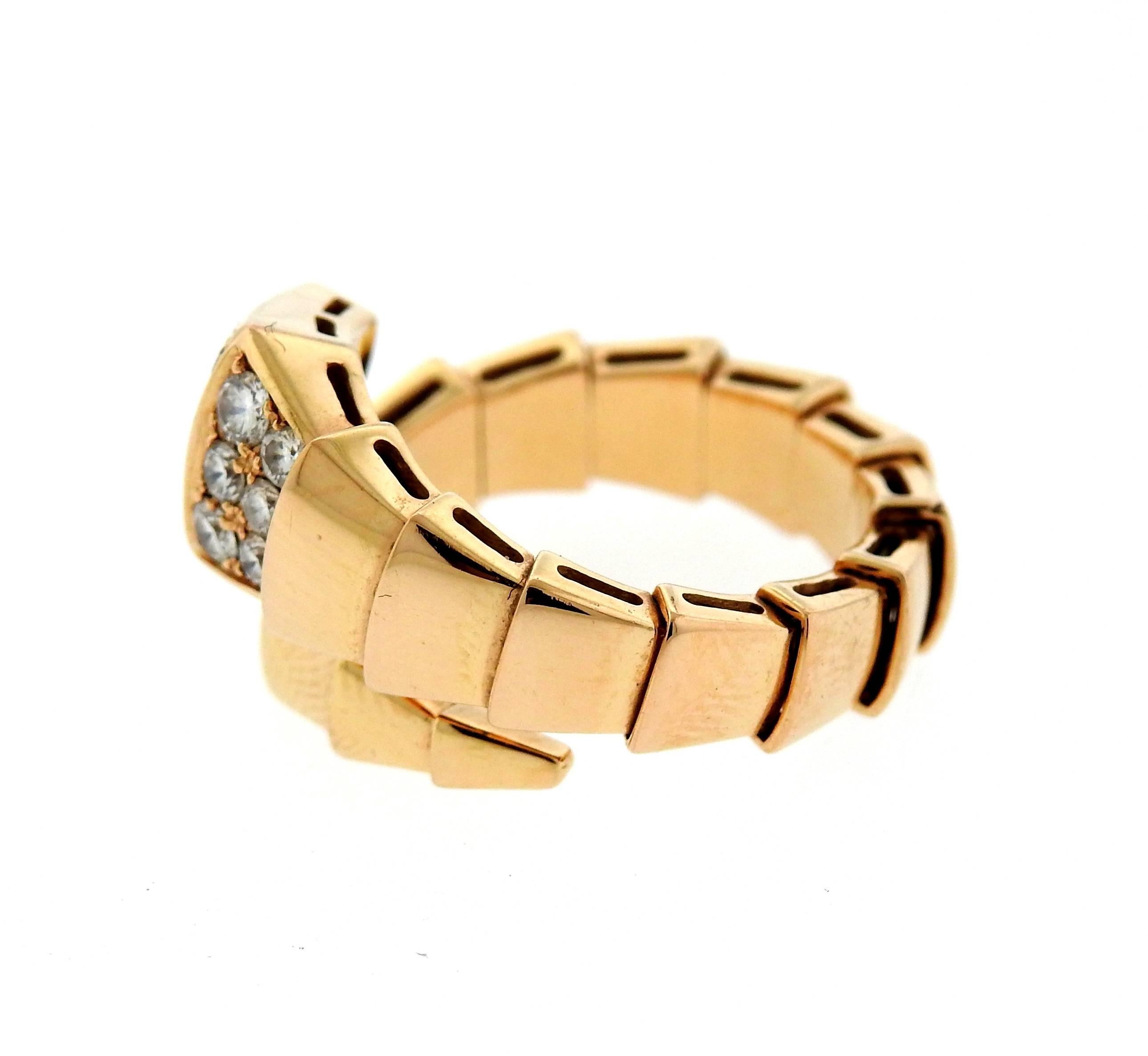 Bulgari Serpenti Diamond Gold Wrap Ring In Excellent Condition In Lambertville, NJ
