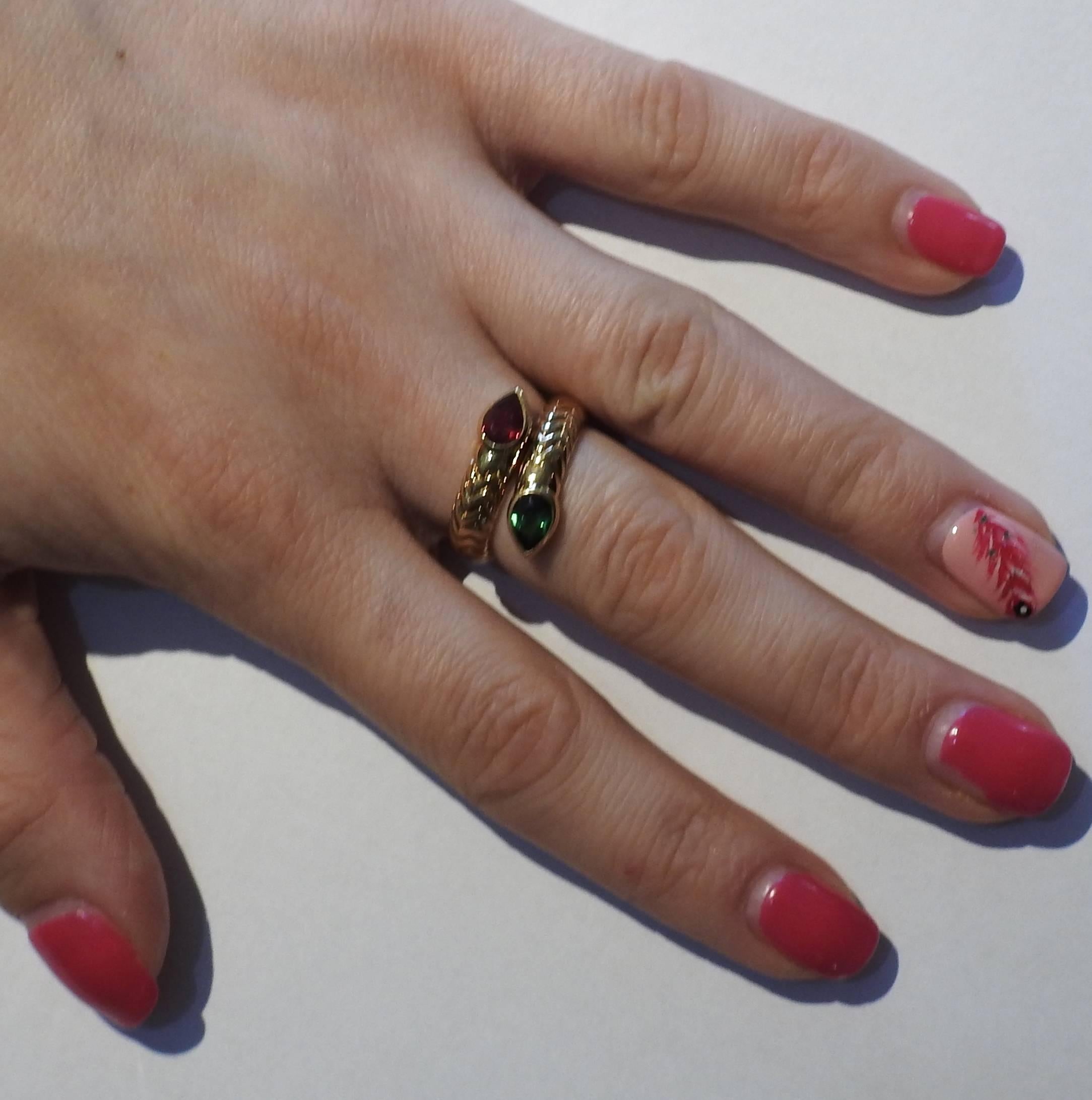 Women's Bulgari Spiga Ruby Tourmaline Gold Bypass Ring