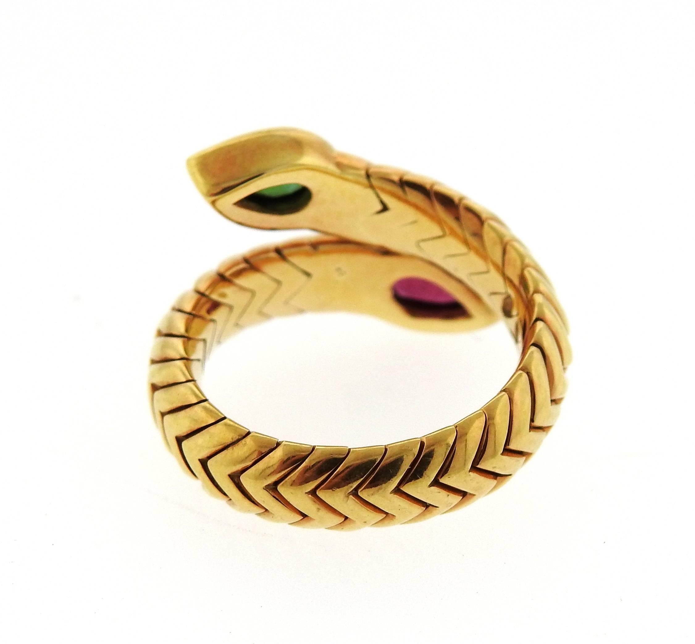 Bulgari Spiga Ruby Tourmaline Gold Bypass Ring In Excellent Condition In Lambertville, NJ