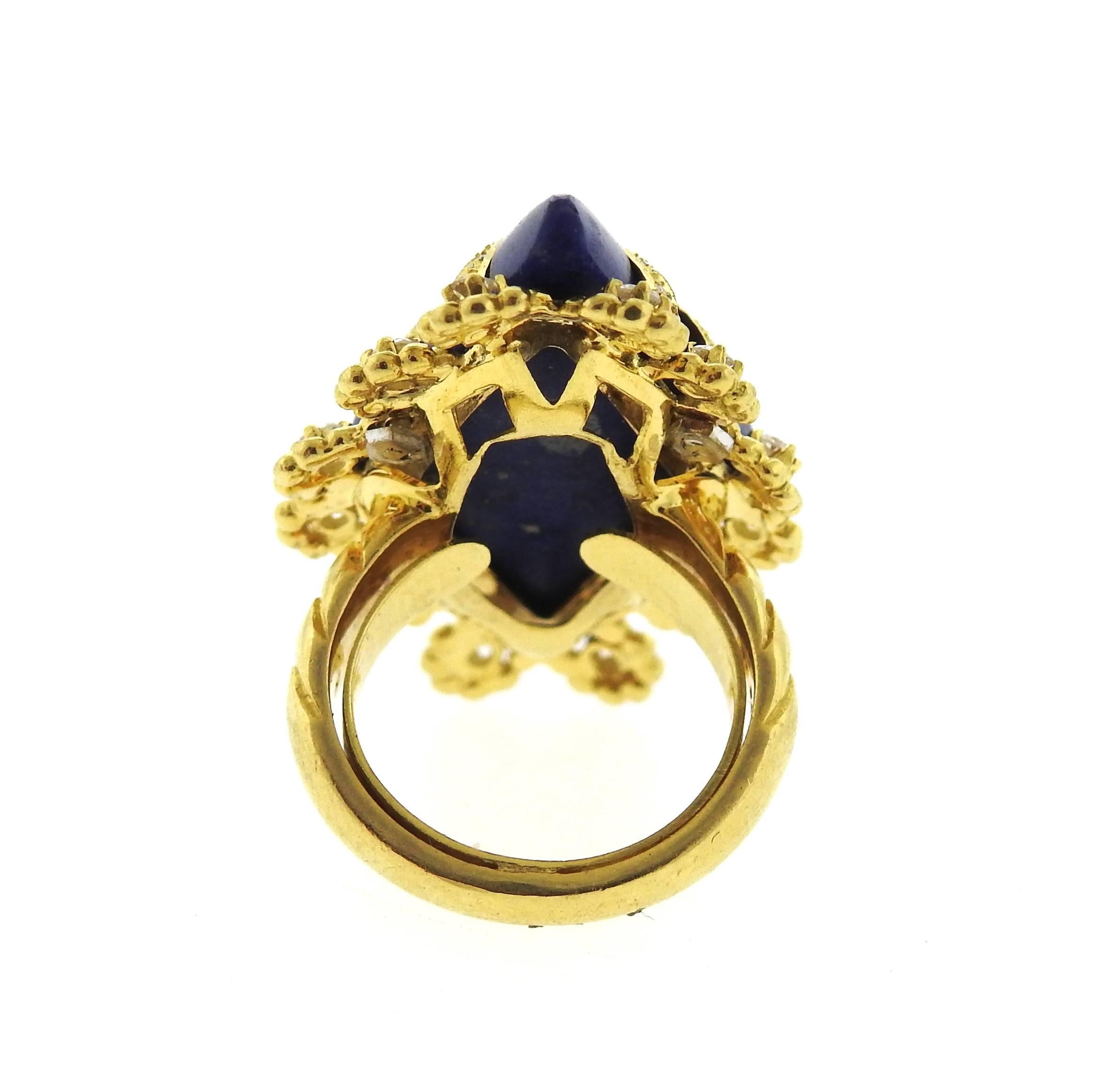 Gold Diamond Lapis Ring In Excellent Condition For Sale In Lambertville, NJ