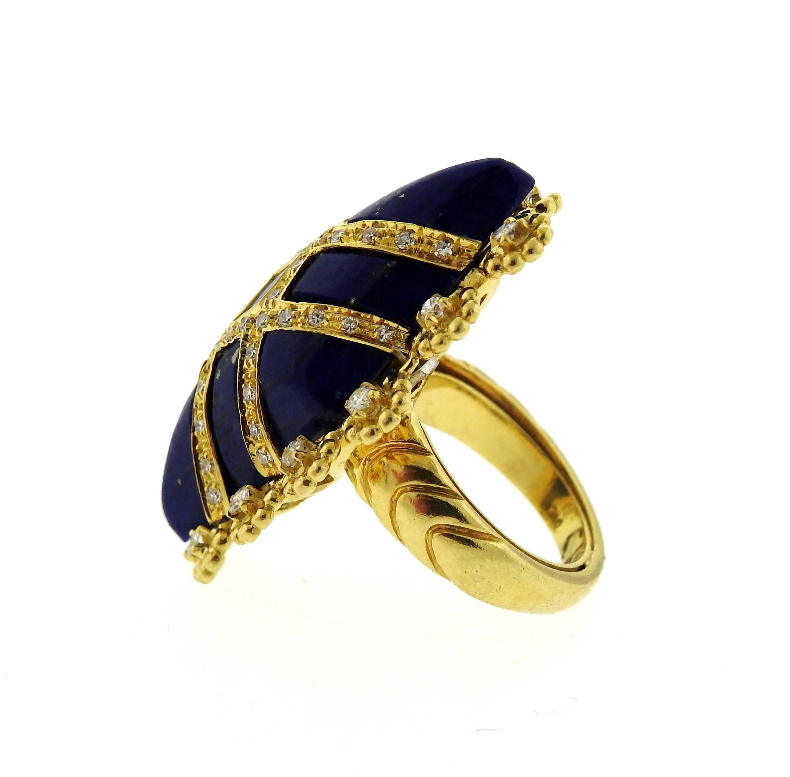 Women's Gold Diamond Lapis Ring For Sale