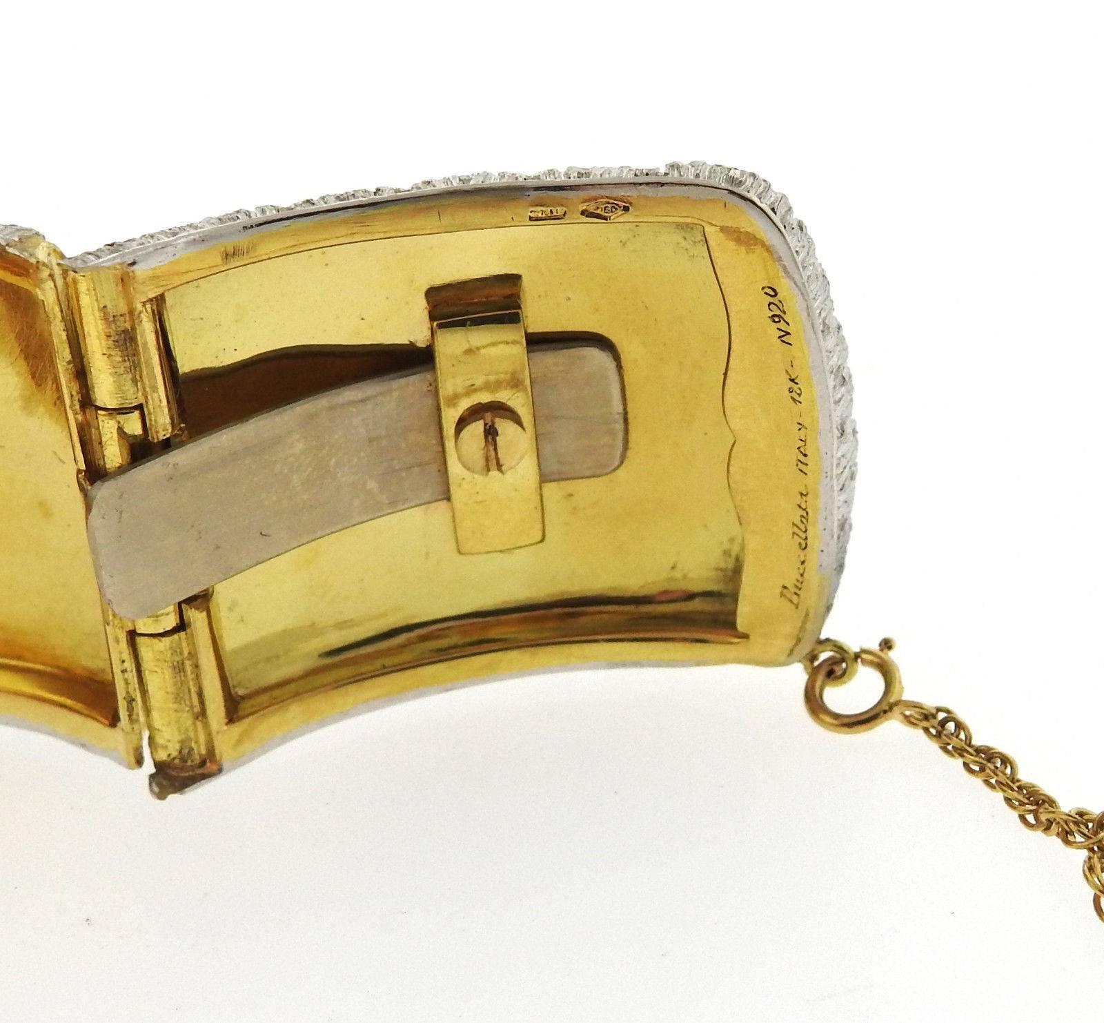 Impressive Buccellati Two Color Gold Wide Cuff Bracelet In Excellent Condition In Lambertville, NJ