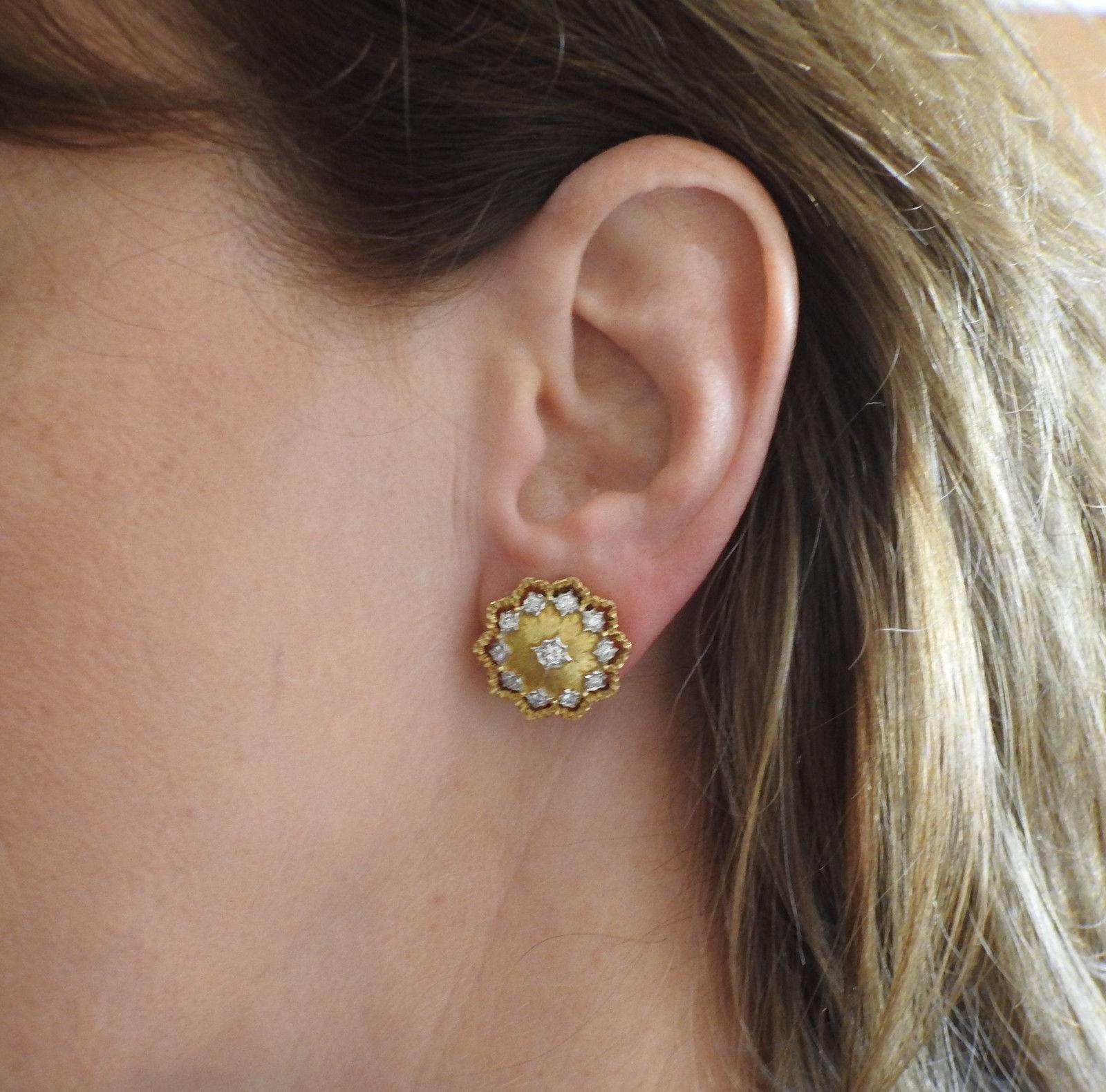 Buccellati Diamond Gold Earrings In Excellent Condition In Lambertville, NJ