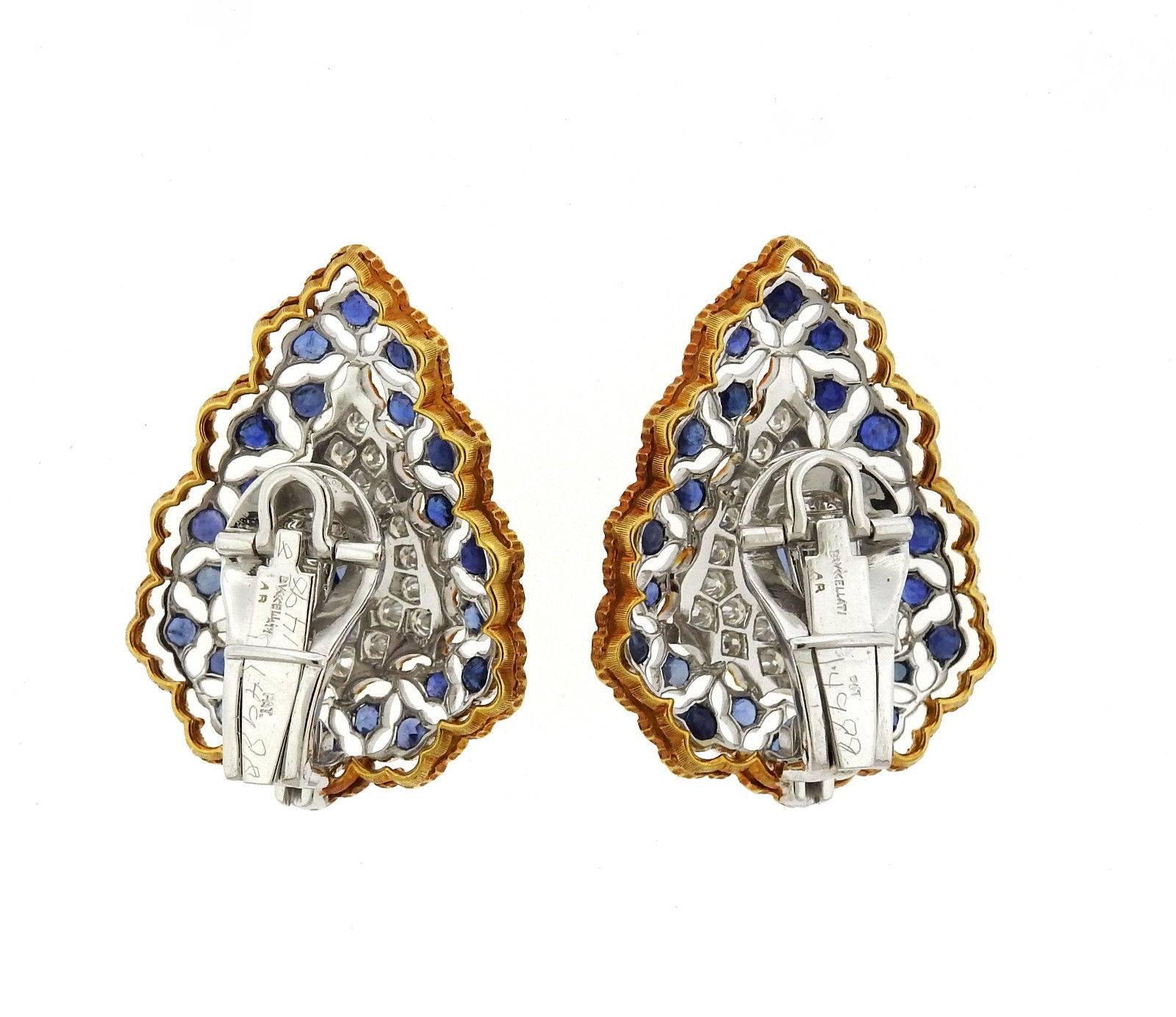 Round Cut Buccellati Sapphire Diamond Gold Large Earrings For Sale