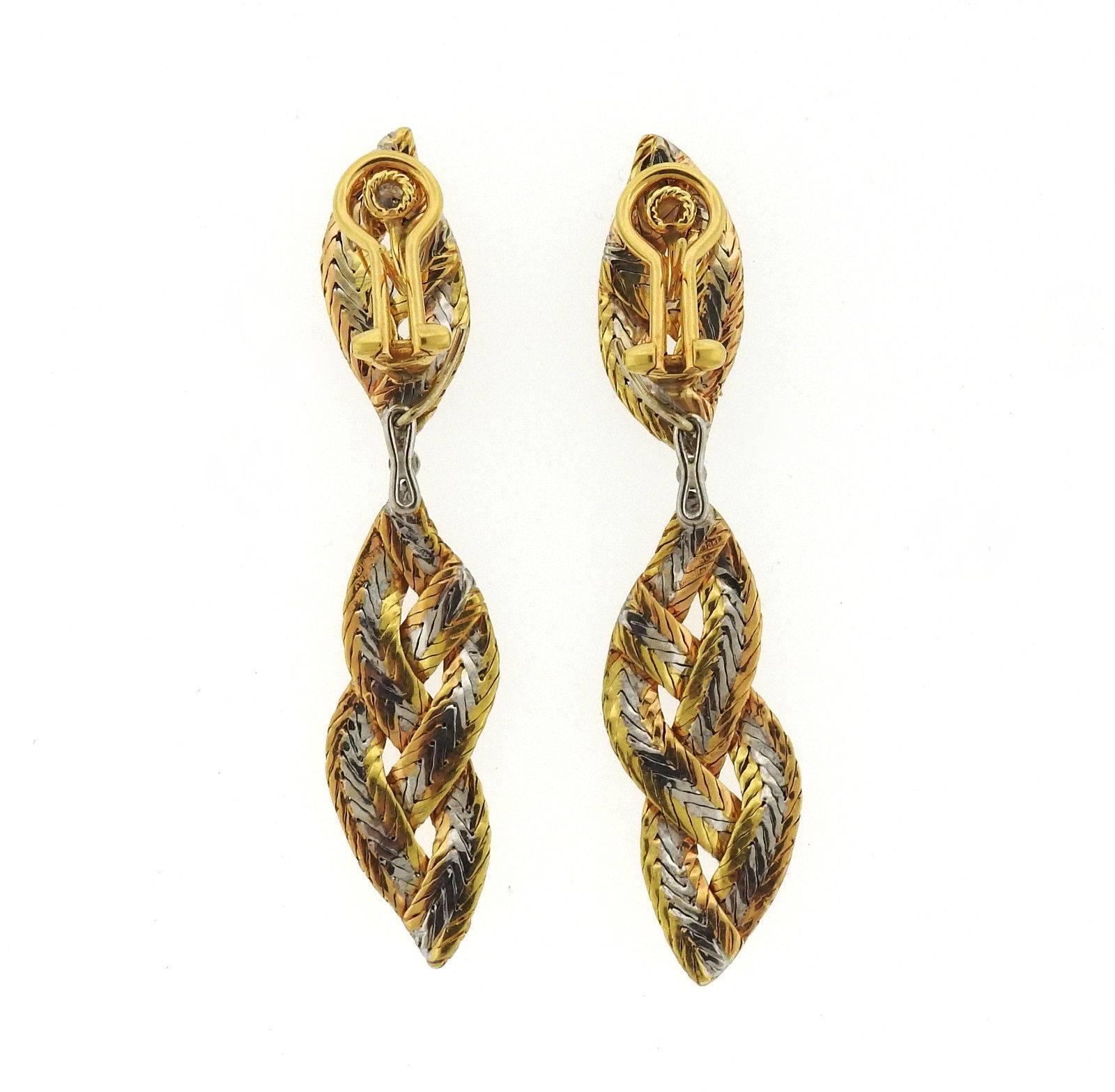 Women's Buccellati Tricolor Gold Long Night and Day Earrings