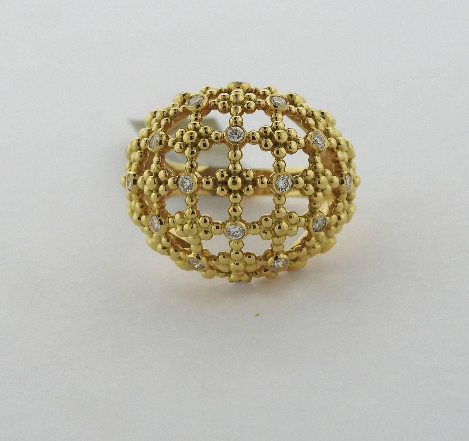 Temple St. Clair Diamond Gold Fiore Bombe Dome Ring In Excellent Condition In Lambertville, NJ