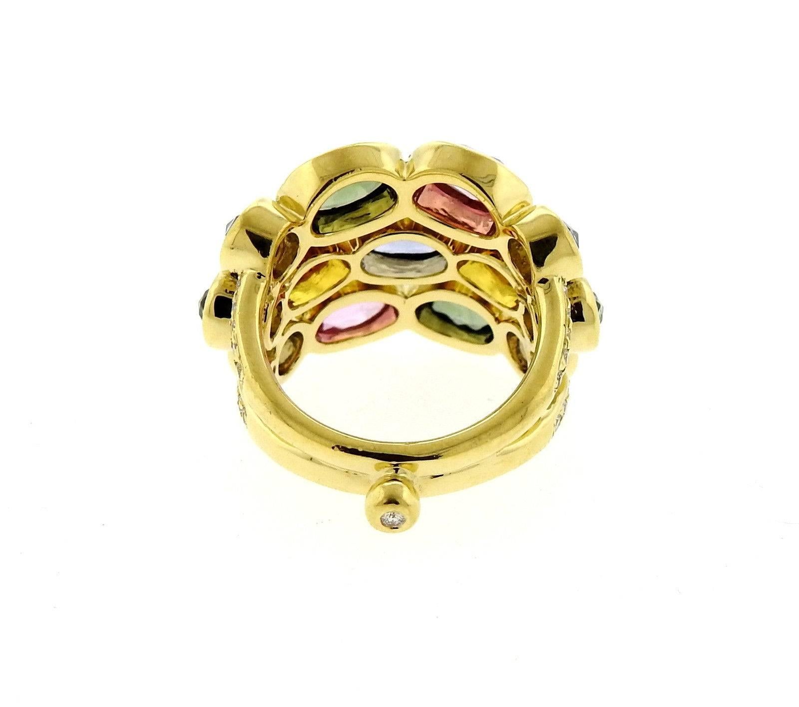 Women's Temple St. Clair Hera Bombe Rose Cut Sapphire Diamond Gold Ring