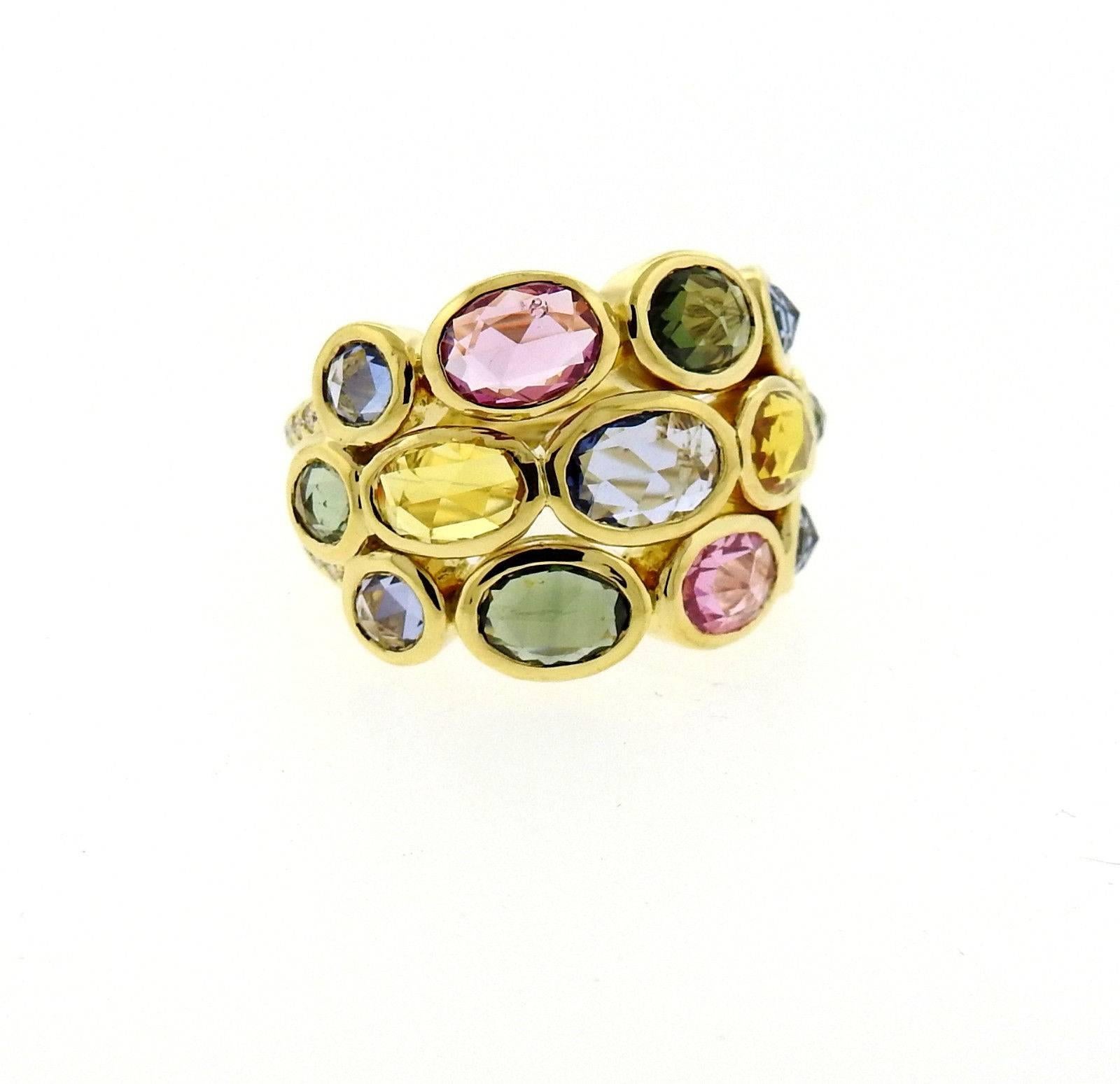 Temple St. Clair Hera Bombe Rose Cut Sapphire Diamond Gold Ring In Excellent Condition In Lambertville, NJ