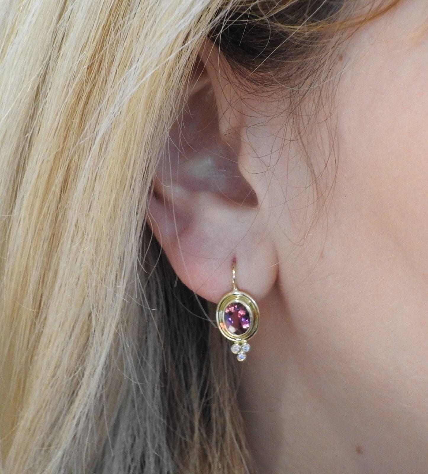 Temple St. Clair Pink Tourmaline Diamond Gold Earrings In Excellent Condition In Lambertville, NJ