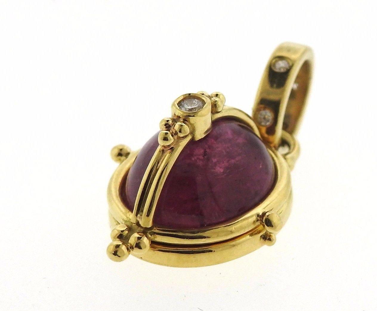 Temple St. Clair Pink Tourmaline Diamond Gold Locket Pendant In Excellent Condition In Lambertville, NJ