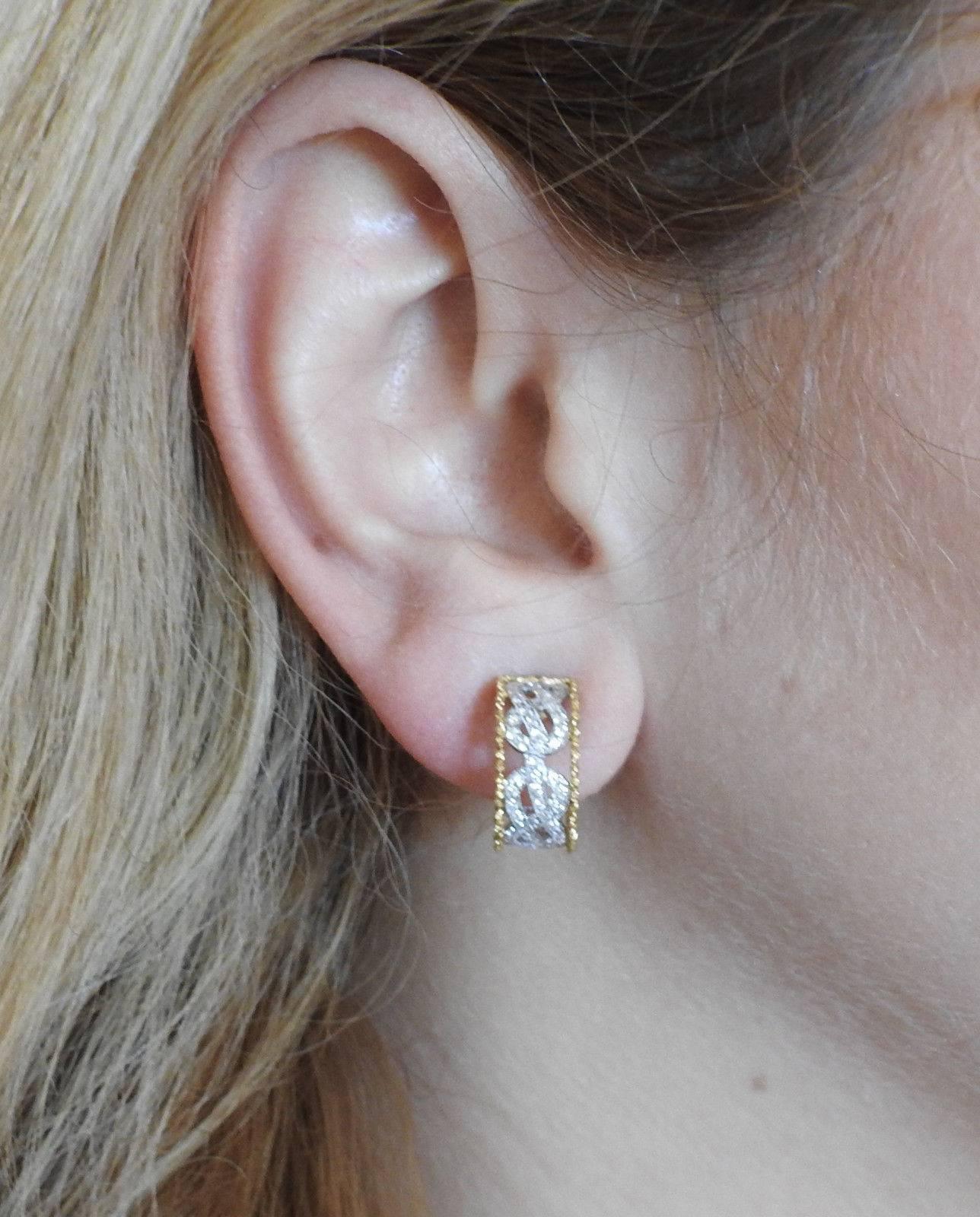Round Cut Buccellati Diamond Gold Hoop Earrings