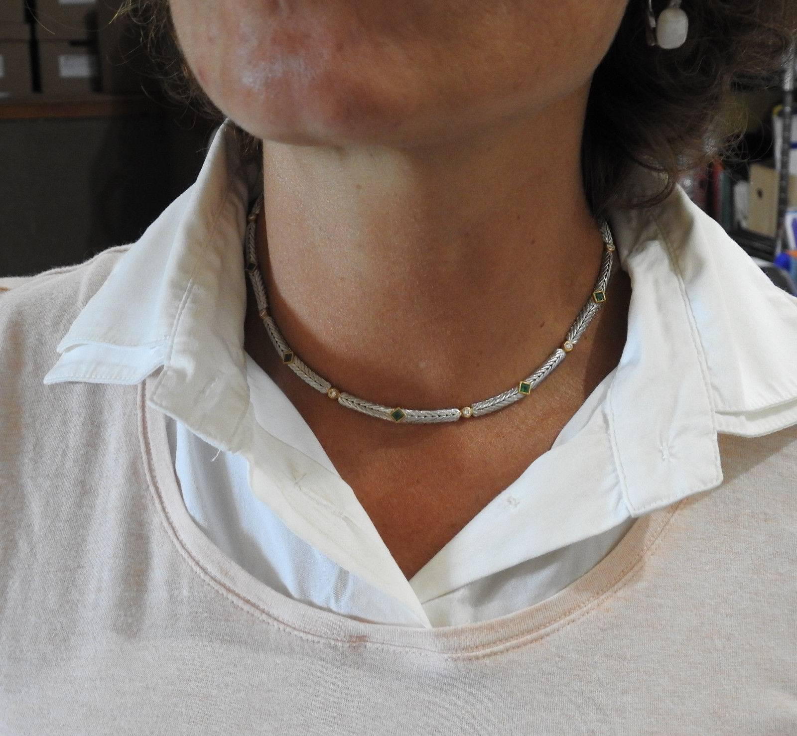 Women's Buccellati Oro Emerald Diamond Gold Necklace