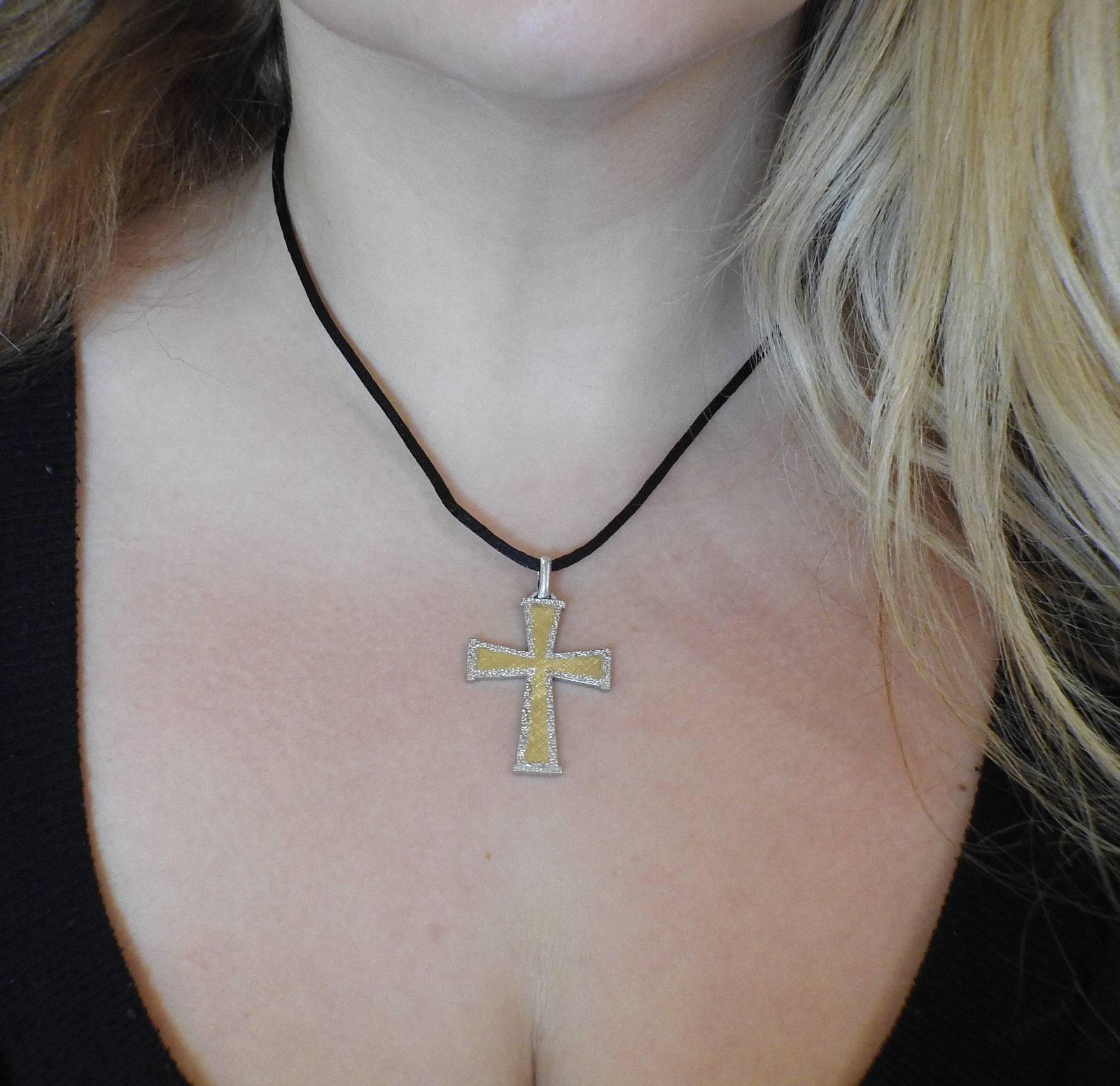 Women's Buccellati Gold Cross Pendant Cord Necklace