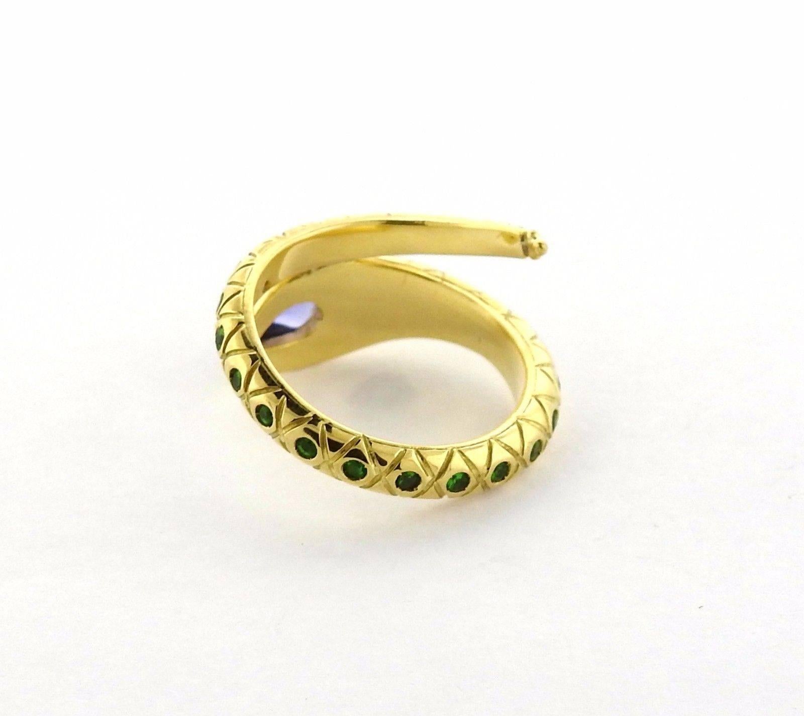 Temple St. Clair Gemstone Diamond Snake Gold Ring In New Condition In Lambertville, NJ