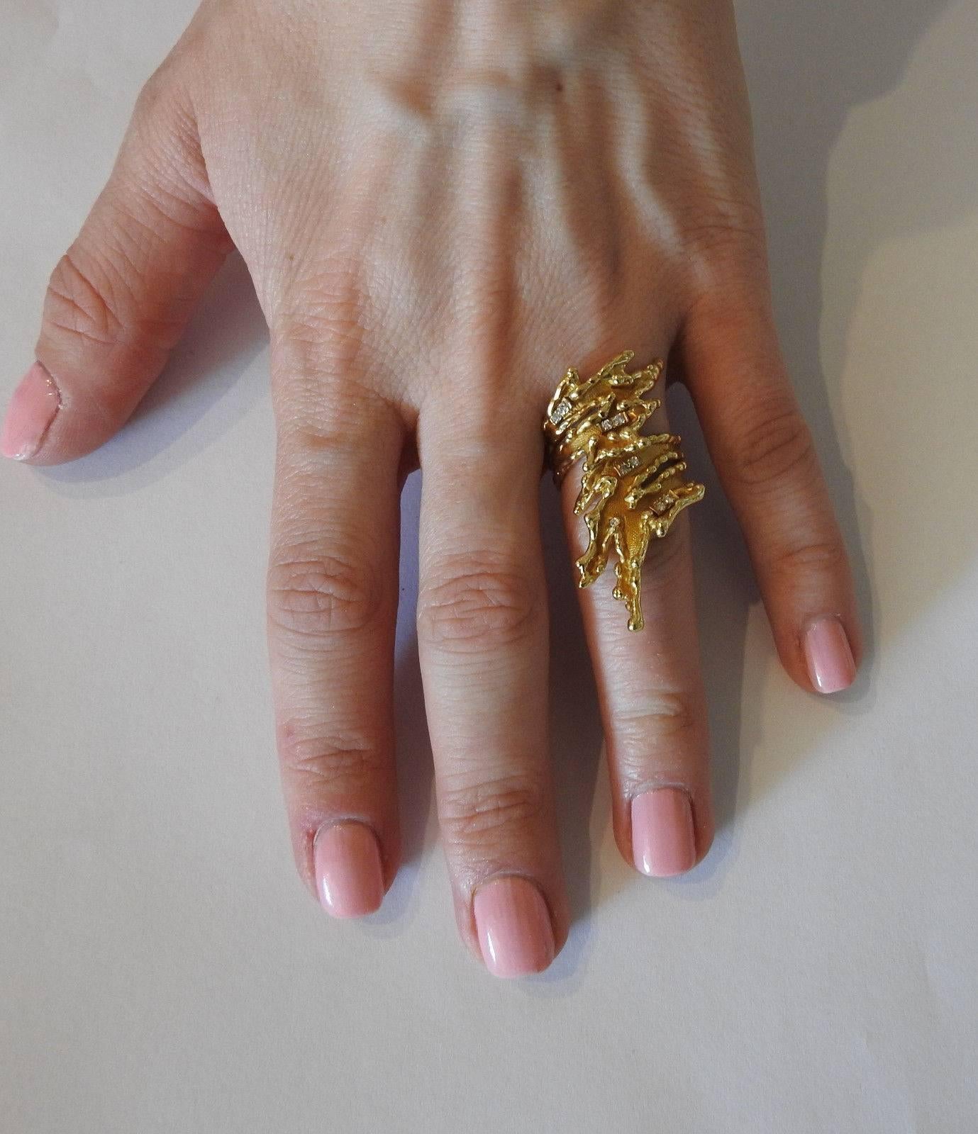 Women's 1970s Unusual Large Diamond Gold Ring For Sale