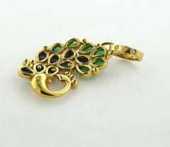 Temple St. Clair Gold Sapphire Emerald Diamond Peacock Pendant