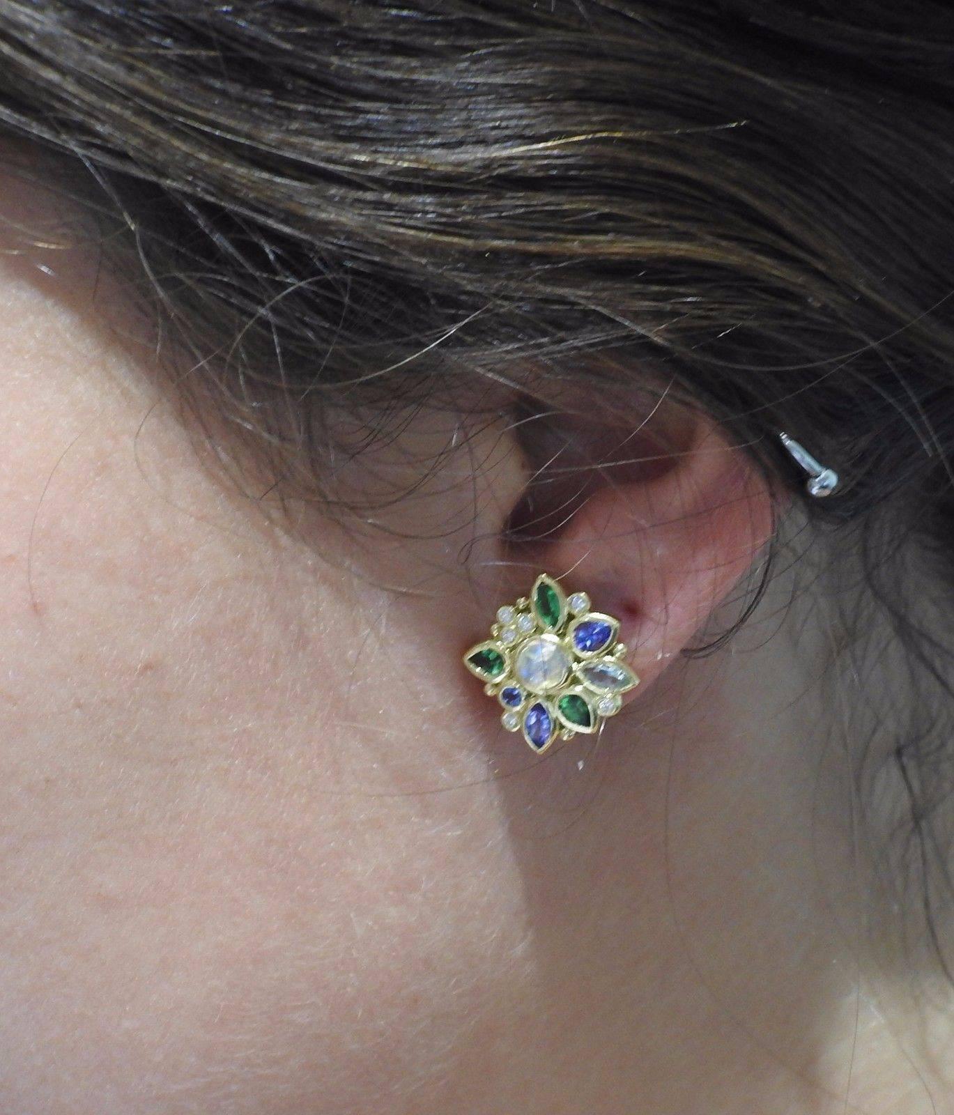 Temple St. Clair Anima Multi Gemstone Diamond Gold Earrings In New Condition In Lambertville, NJ