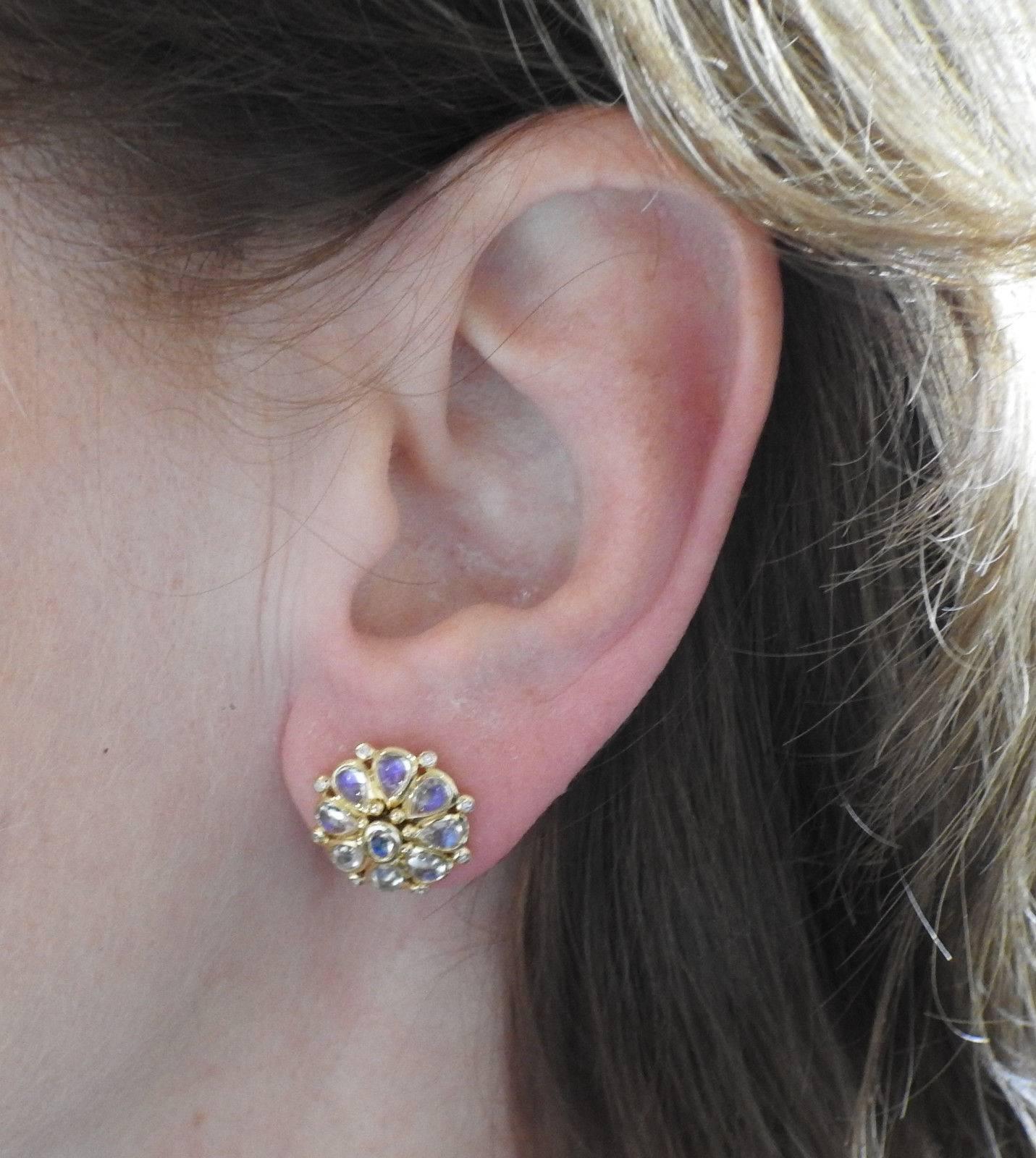 Temple St. Clair Moonstone Diamond Gold Blossom Earrings In New Condition In Lambertville, NJ
