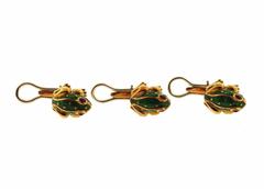 David Webb Enamel Ruby Gold Frog Cufflinks Stud Set