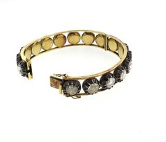 Antique Rose Cut Diamond Silver Gold Bangle Bracelet