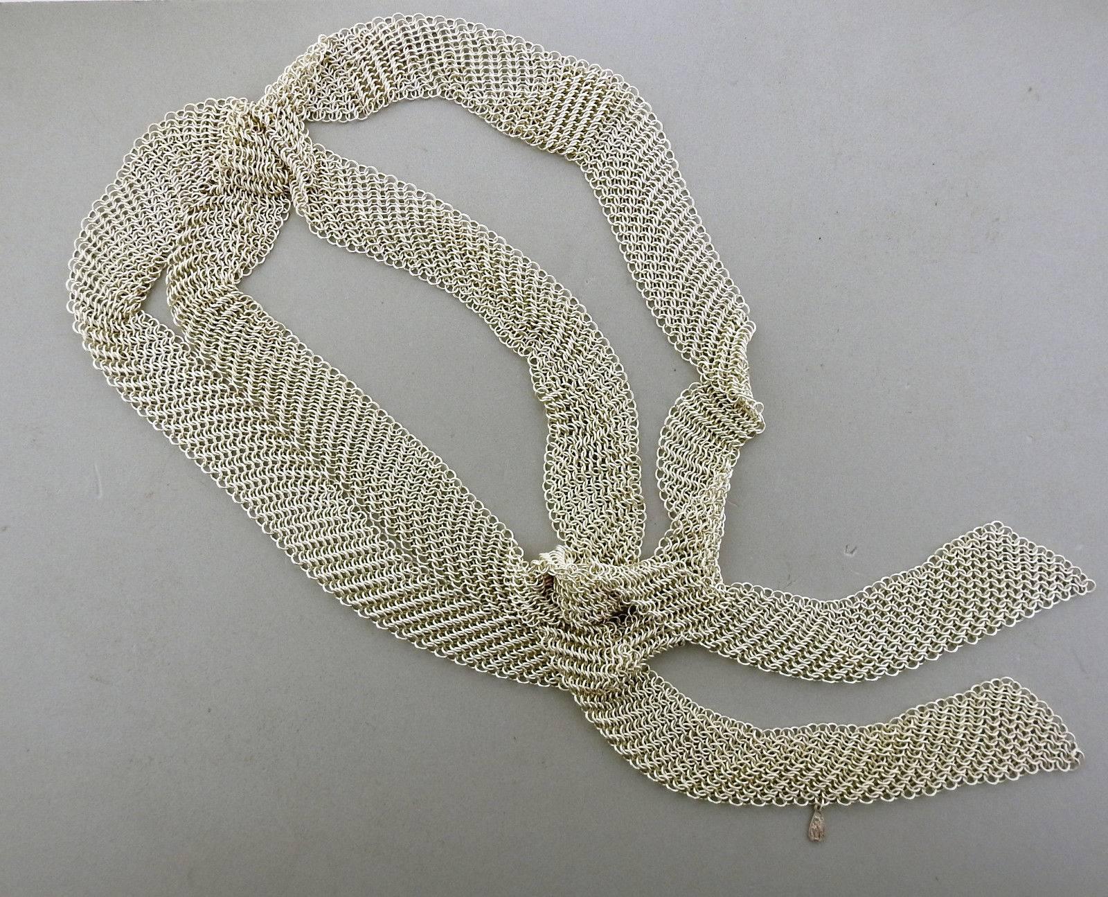 A sterling silver mesh scarf necklace by Elsa Peretti for Tiffany & Co.  The entire length of the necklace is 50