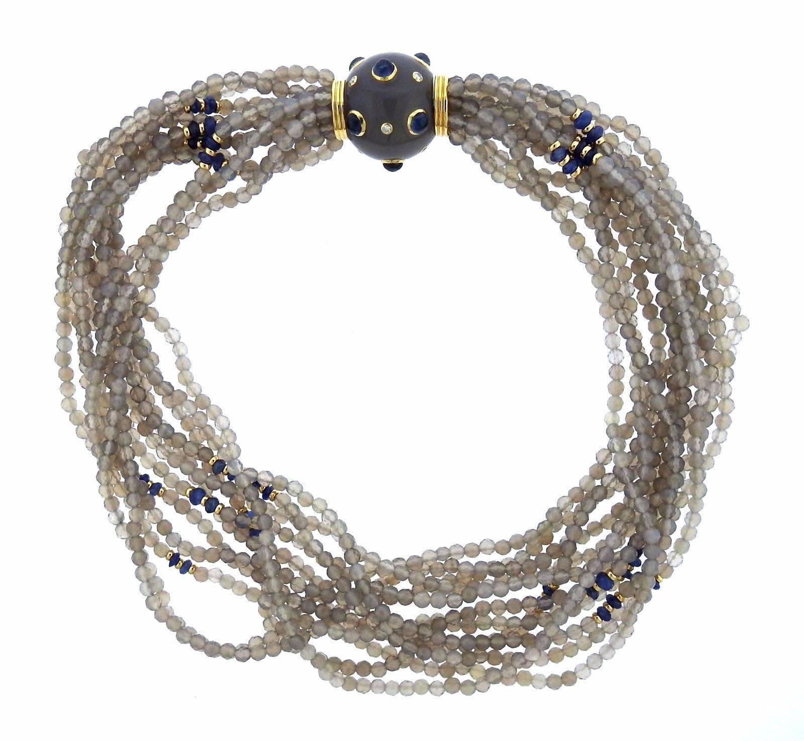 Women's Trianon  Quartz Sapphire Diamond Gold Multi Strand Necklace