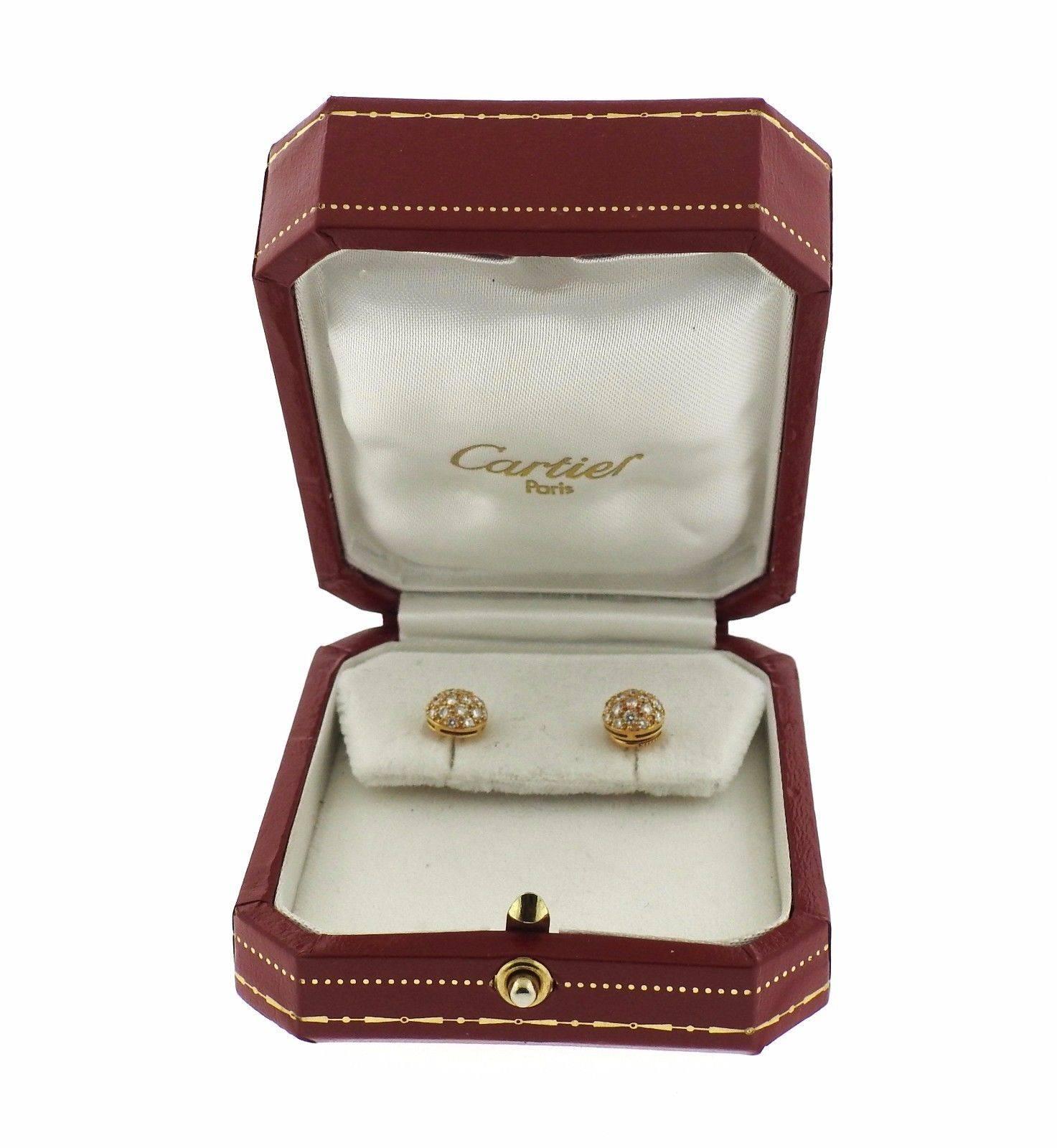 Women's Cartier Pave Diamond Gold Stud Earrings
