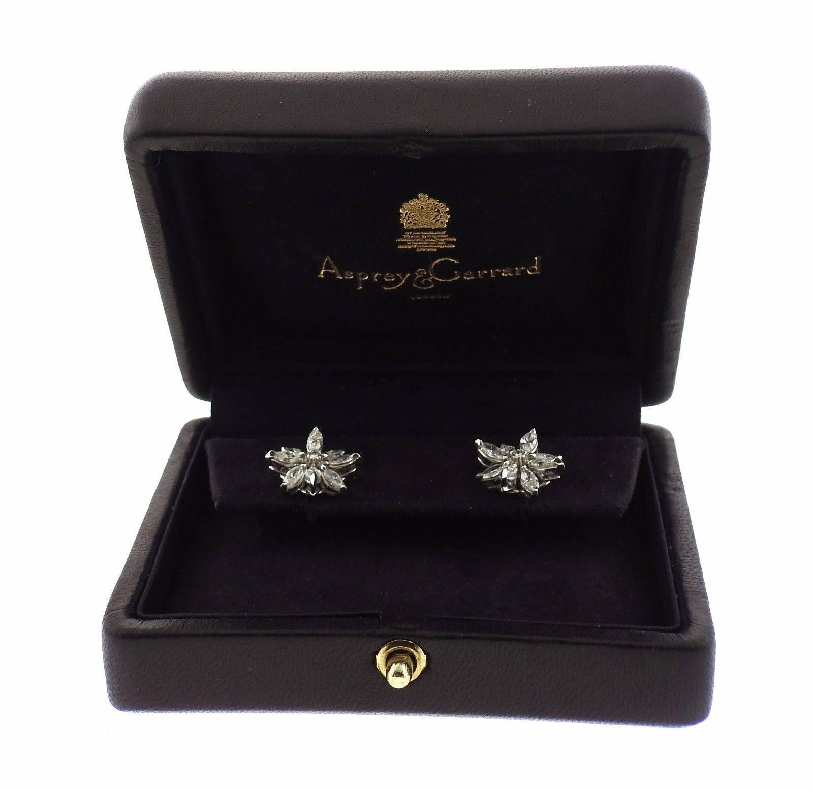 Asprey Diamond Platinum Earrings In Excellent Condition In Lambertville, NJ