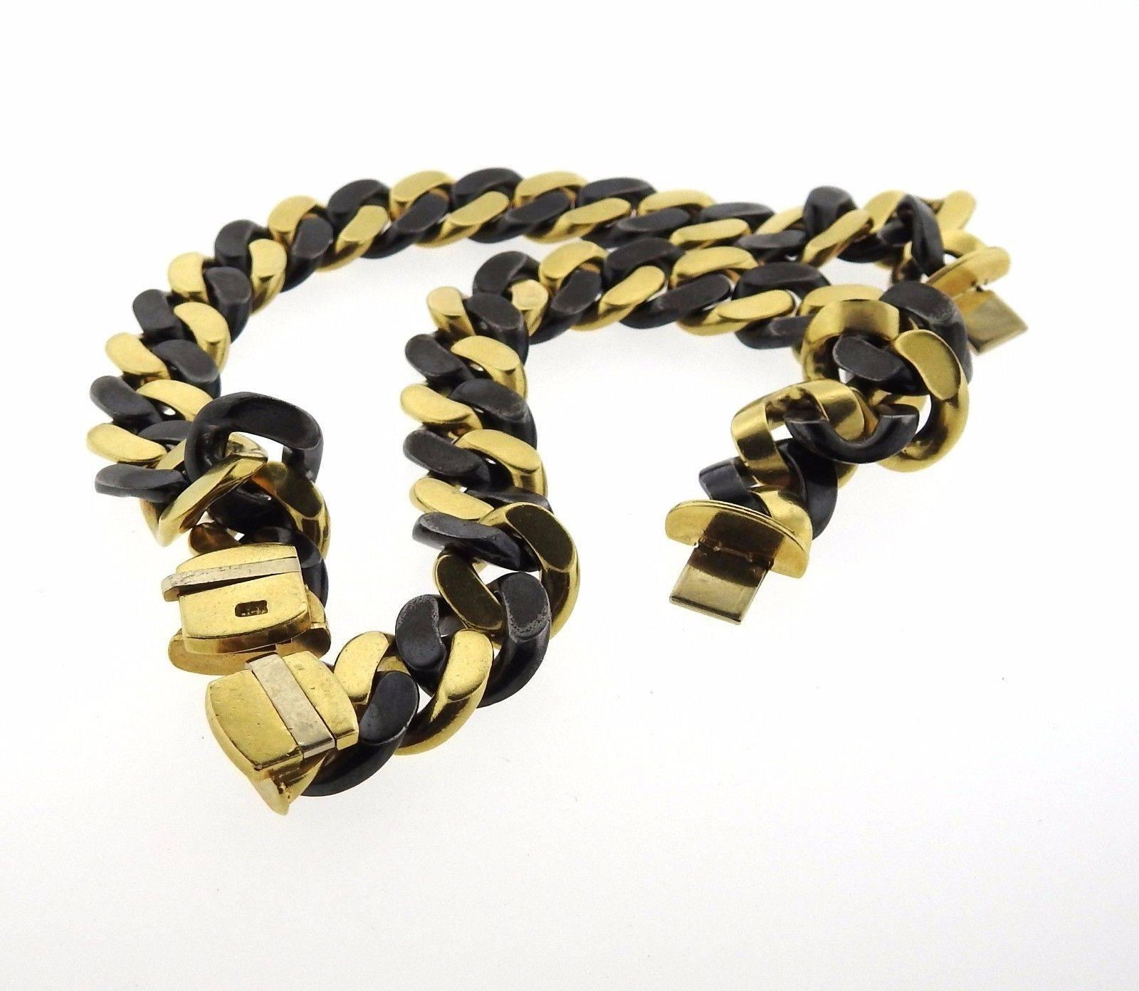Heavy Gold Gunmetal Curb Link Bracelet Set In Excellent Condition In Lambertville, NJ