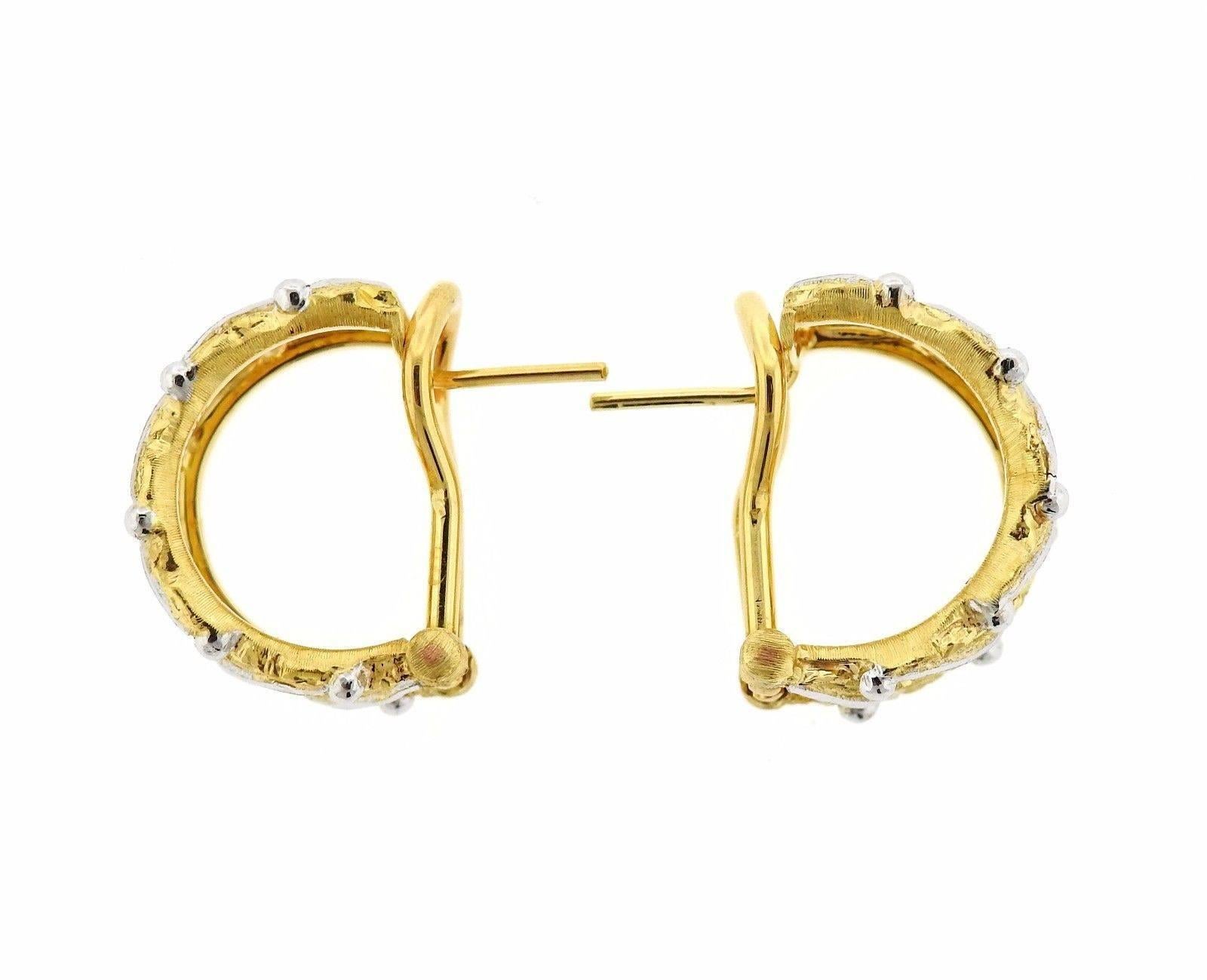 Women's Buccellati Gold Leaf Motif Hoop Earrings