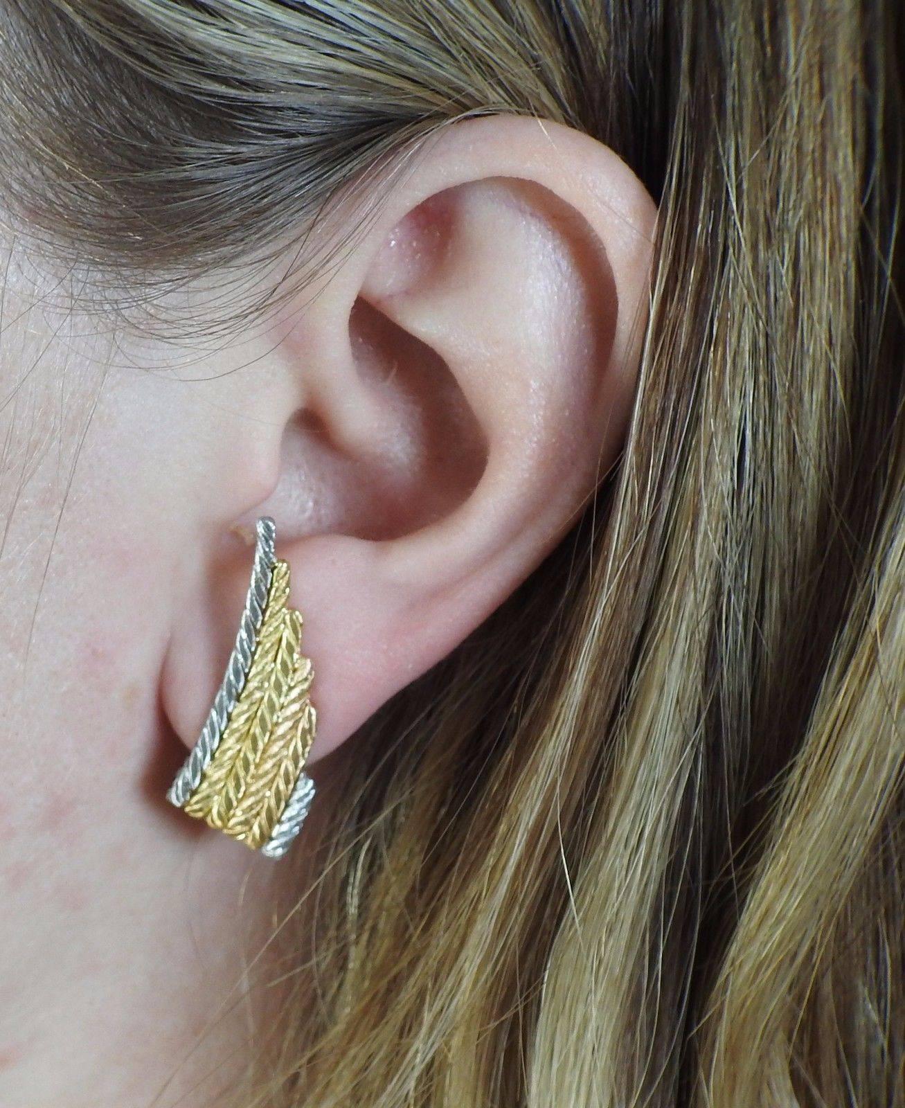 Women's Buccellati Tricolor Gold Wing Motif Earrings