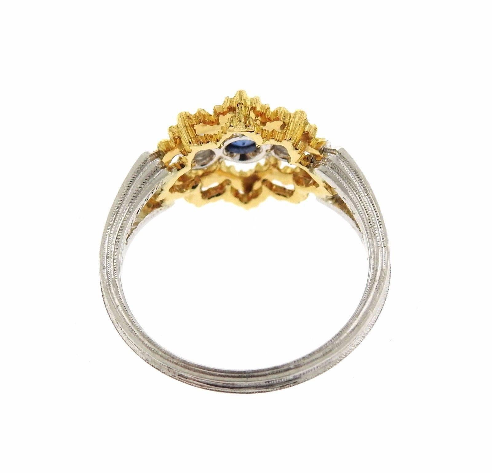 Buccellati Sapphire Diamond Two Color Gold Ring In Excellent Condition In Lambertville, NJ